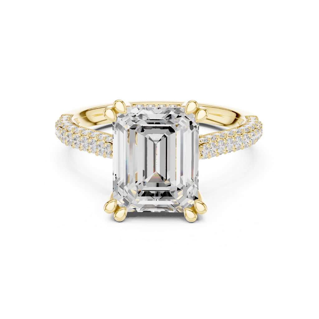 4.00 ct Eclipse Pavé Heart Engagement Ring 4ct Yellow Gold Emerald