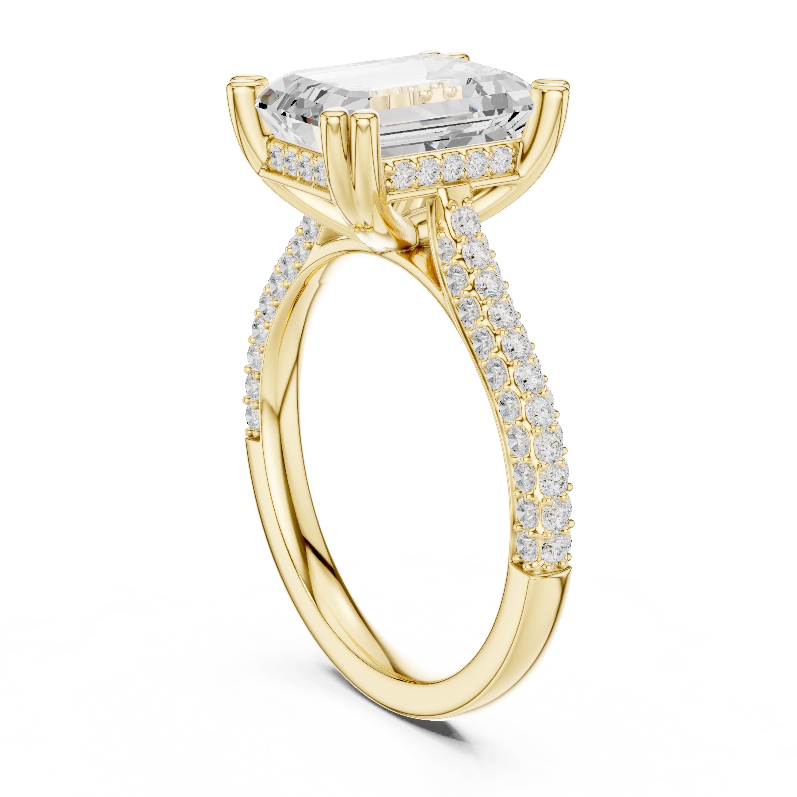 4.00 ct Eclipse Pavé Heart Engagement Ring 4ct Yellow Gold Emerald