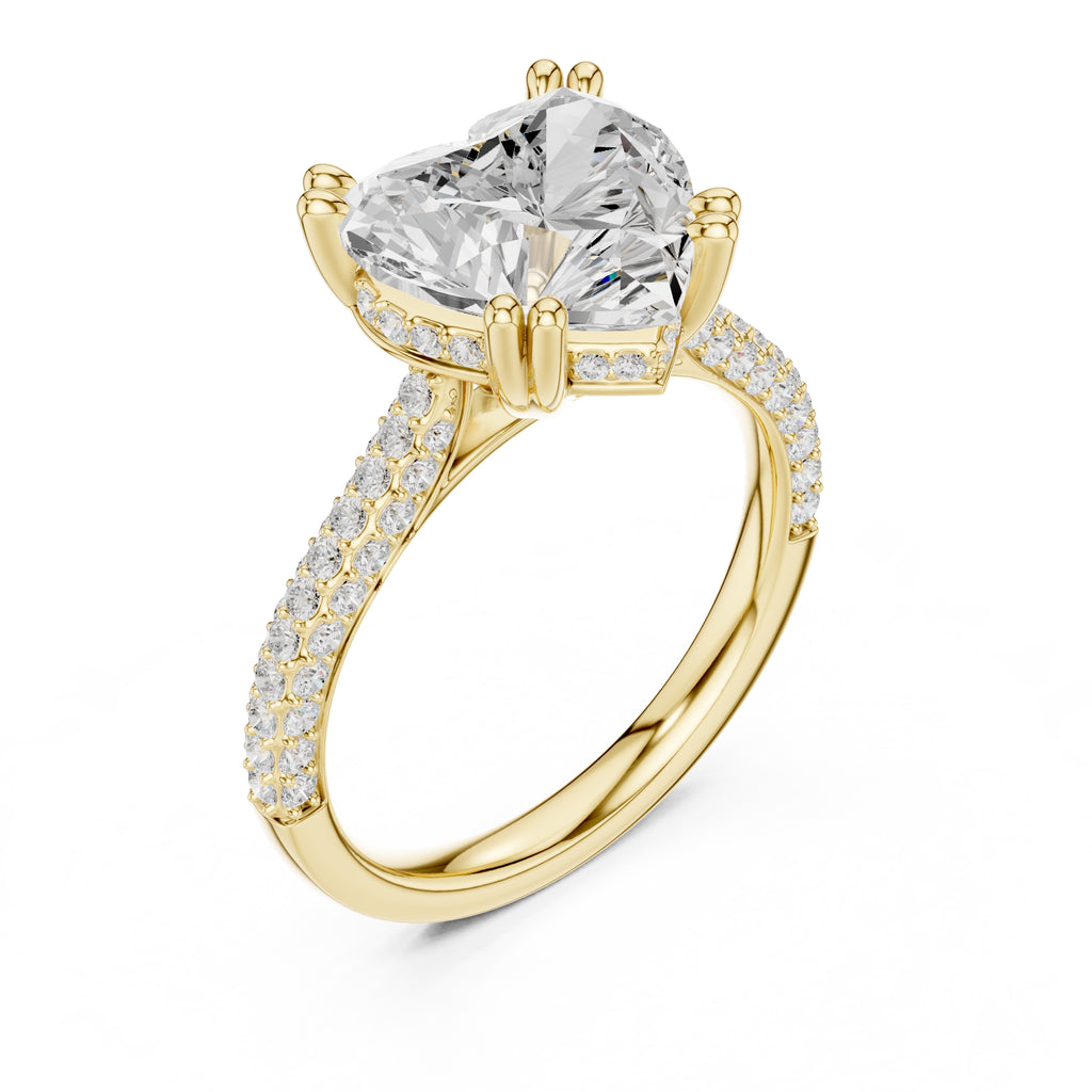 4.00 ct Eclipse Pavé Heart Engagement Ring 4ct Yellow Gold Heart