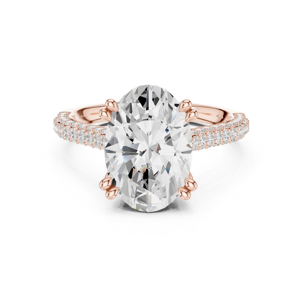 4.00 ct Eclipse Pavé Heart Engagement Ring 4ct Rose Gold Oval