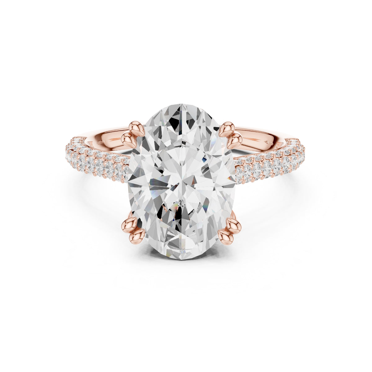 4.00 ct Eclipse Pavé Heart Engagement Ring 4ct Rose Gold Oval
