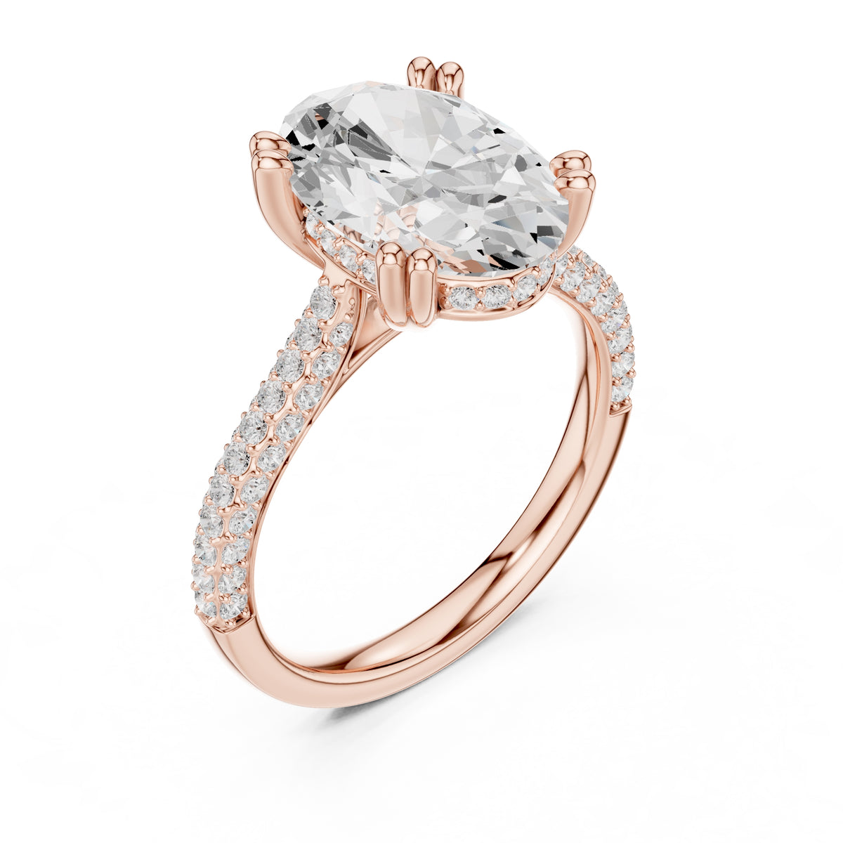 4.00 ct Eclipse Pavé Heart Engagement Ring 4ct Rose Gold Oval