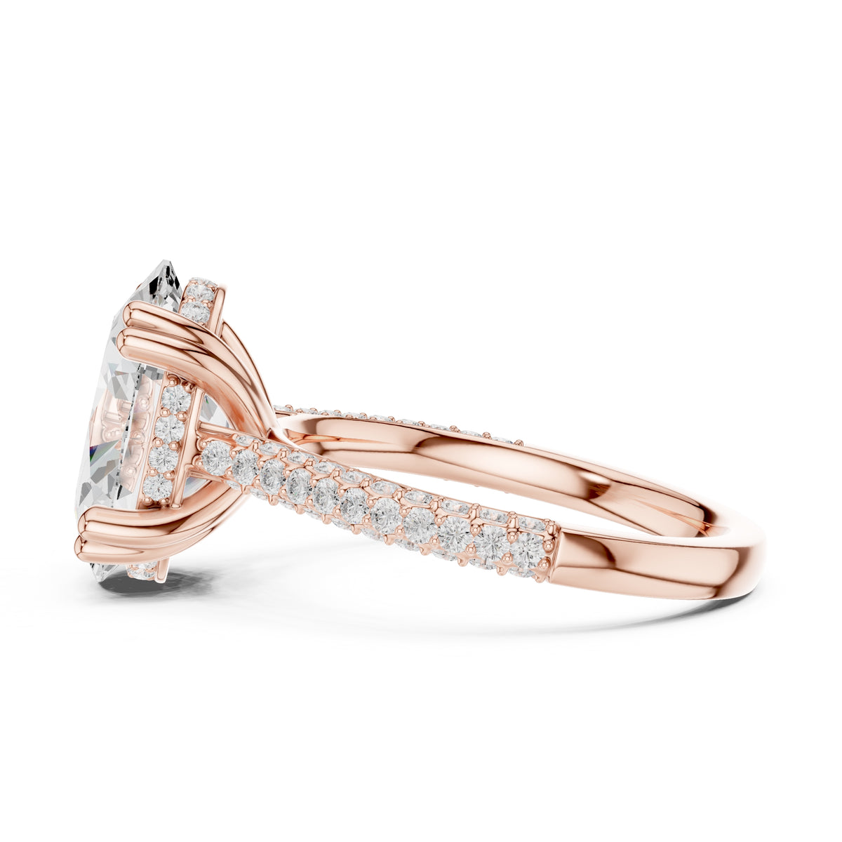 4.00 ct Eclipse Pavé Heart Engagement Ring 4ct Rose Gold Oval