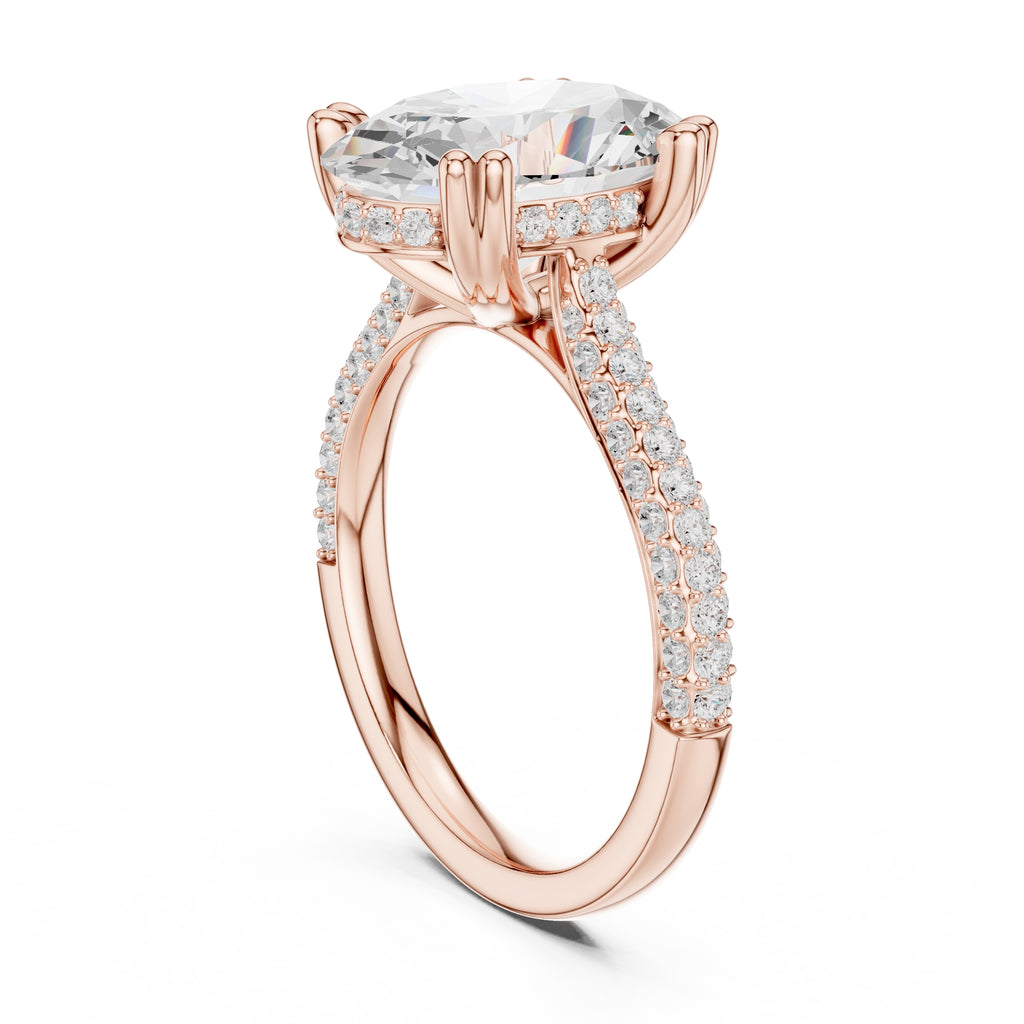 4.00 ct Eclipse Pavé Heart Engagement Ring 4ct Rose Gold Oval