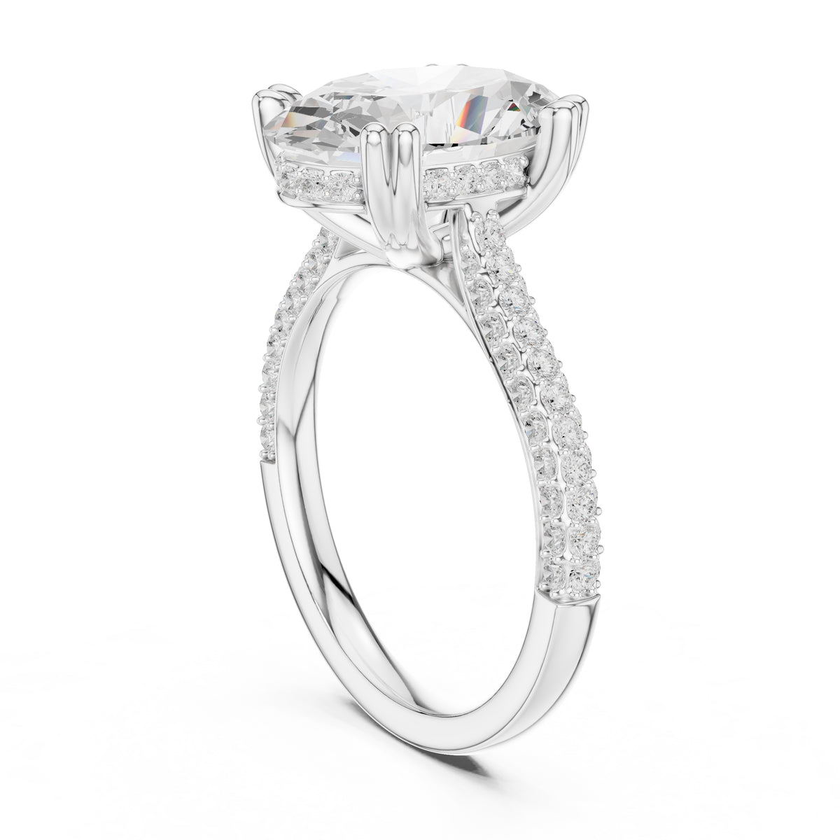 4.00 ct Eclipse Pavé Heart Engagement Ring 4ct White Gold Oval