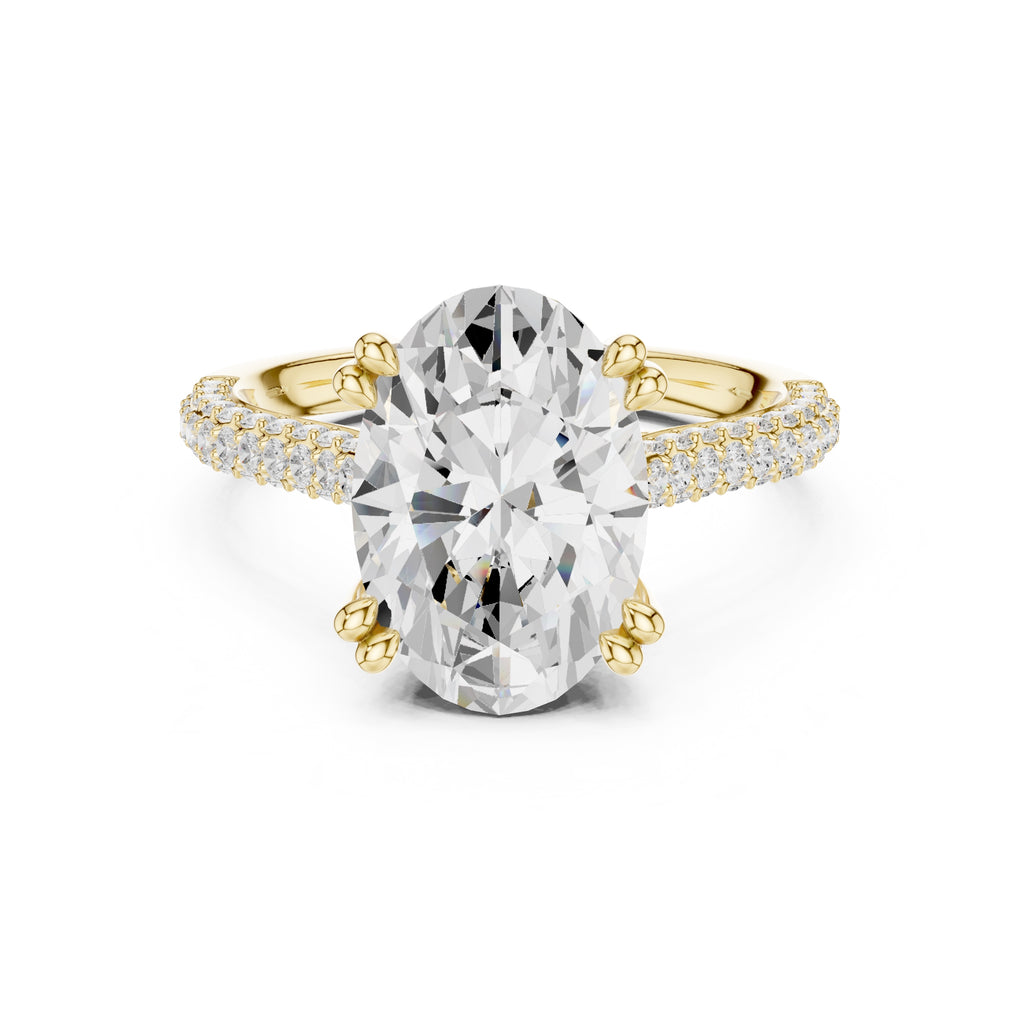 4.00 ct Eclipse Pavé Heart Engagement Ring 4ct Yellow Gold Oval
