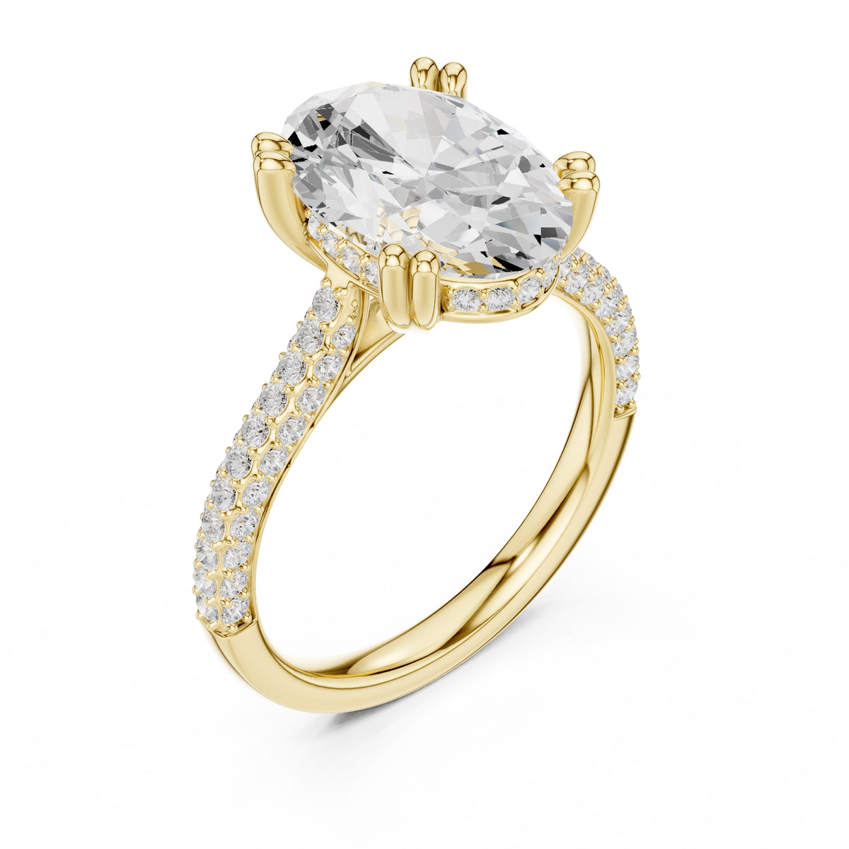 4.00 ct Eclipse Pavé Heart Engagement Ring 4ct Yellow Gold Oval
