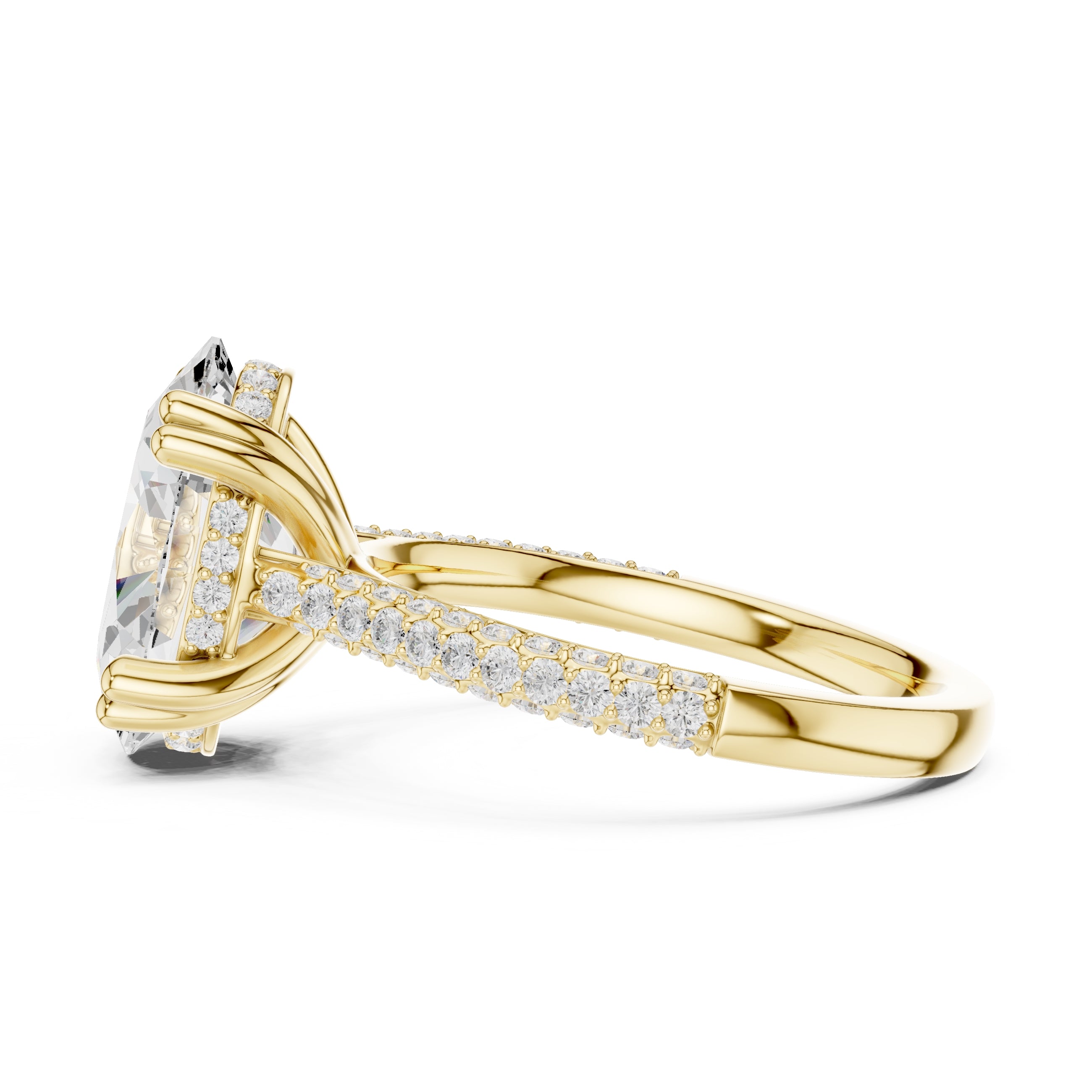 4.00 ct Eclipse Pavé Heart Engagement Ring 4ct Yellow Gold Oval