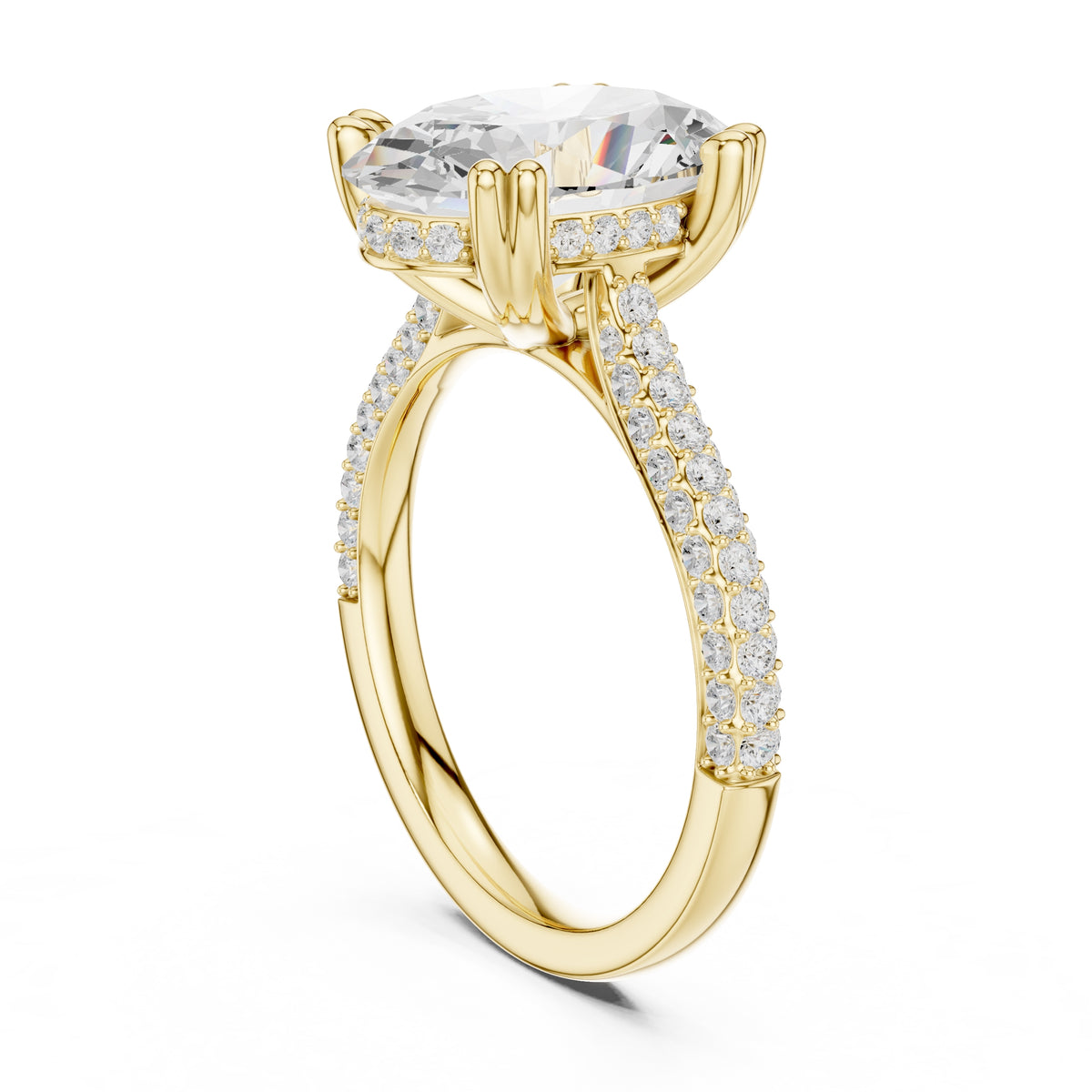 4.00 ct Eclipse Pavé Heart Engagement Ring 4ct Yellow Gold Oval