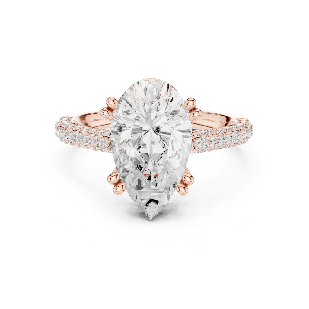 4.00 ct Eclipse Pavé Heart Engagement Ring 4ct Rose Gold Pear