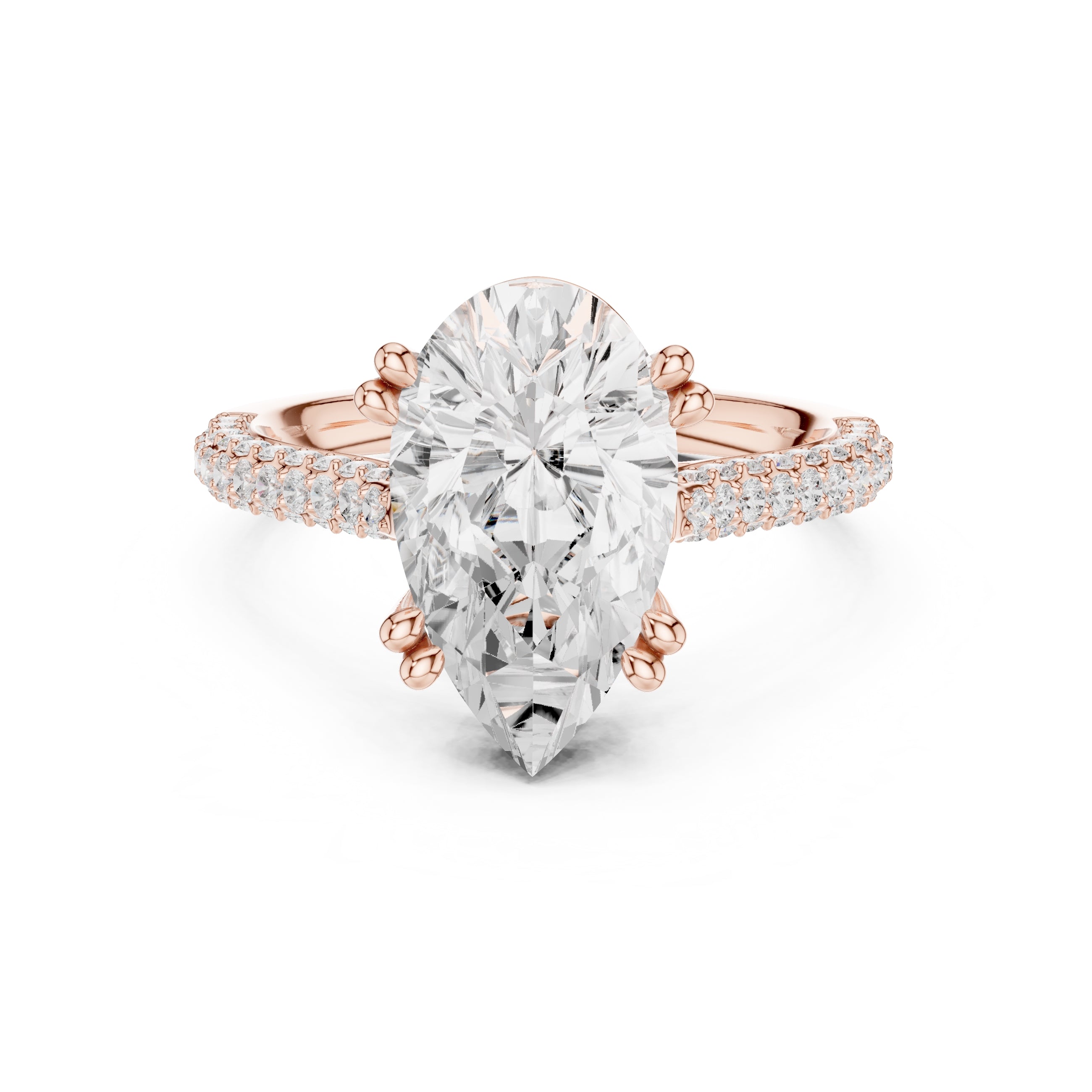 4.00 ct Eclipse Pavé Heart Engagement Ring 4ct Rose Gold Pear