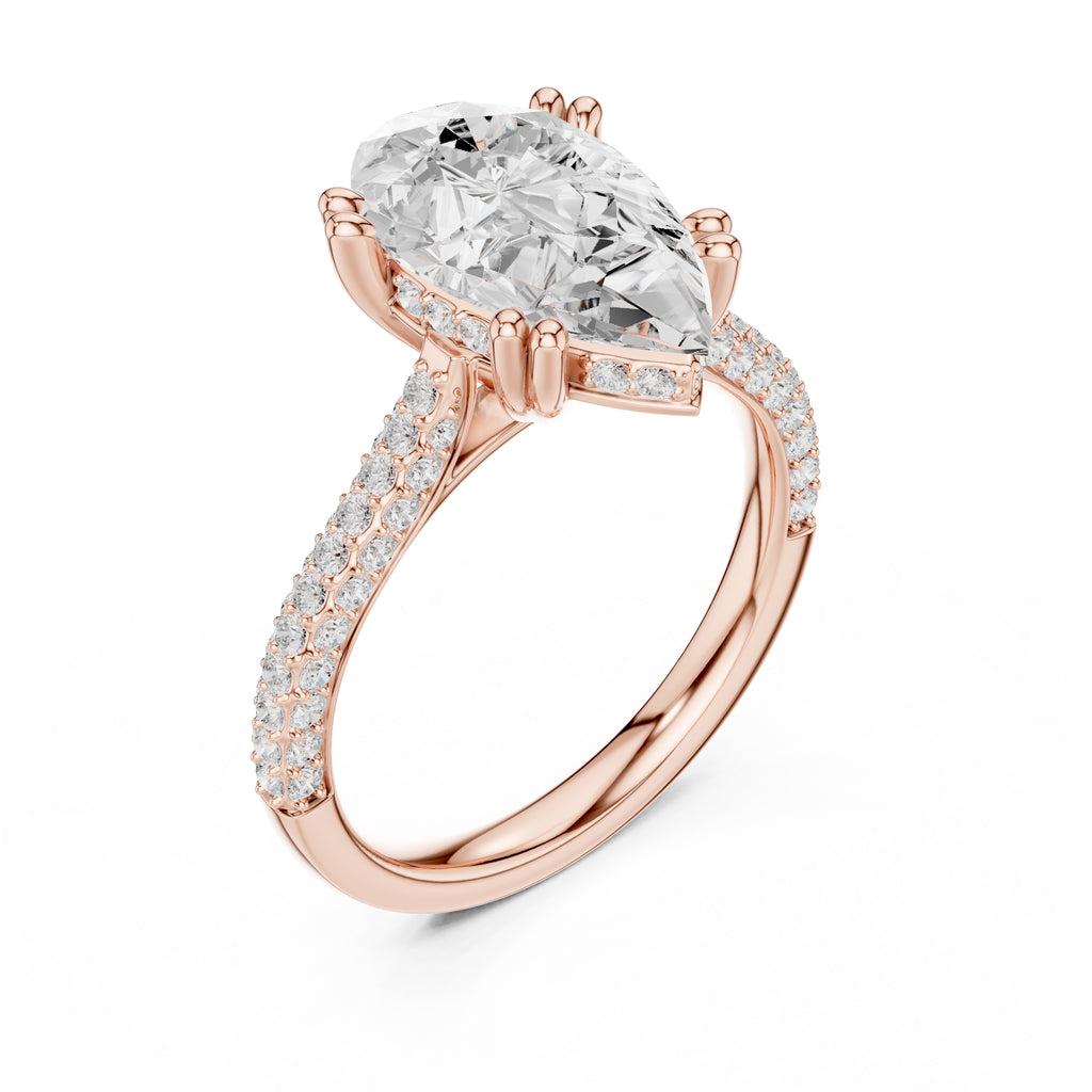4.00 ct Eclipse Pavé Heart Engagement Ring 4ct Rose Gold Pear