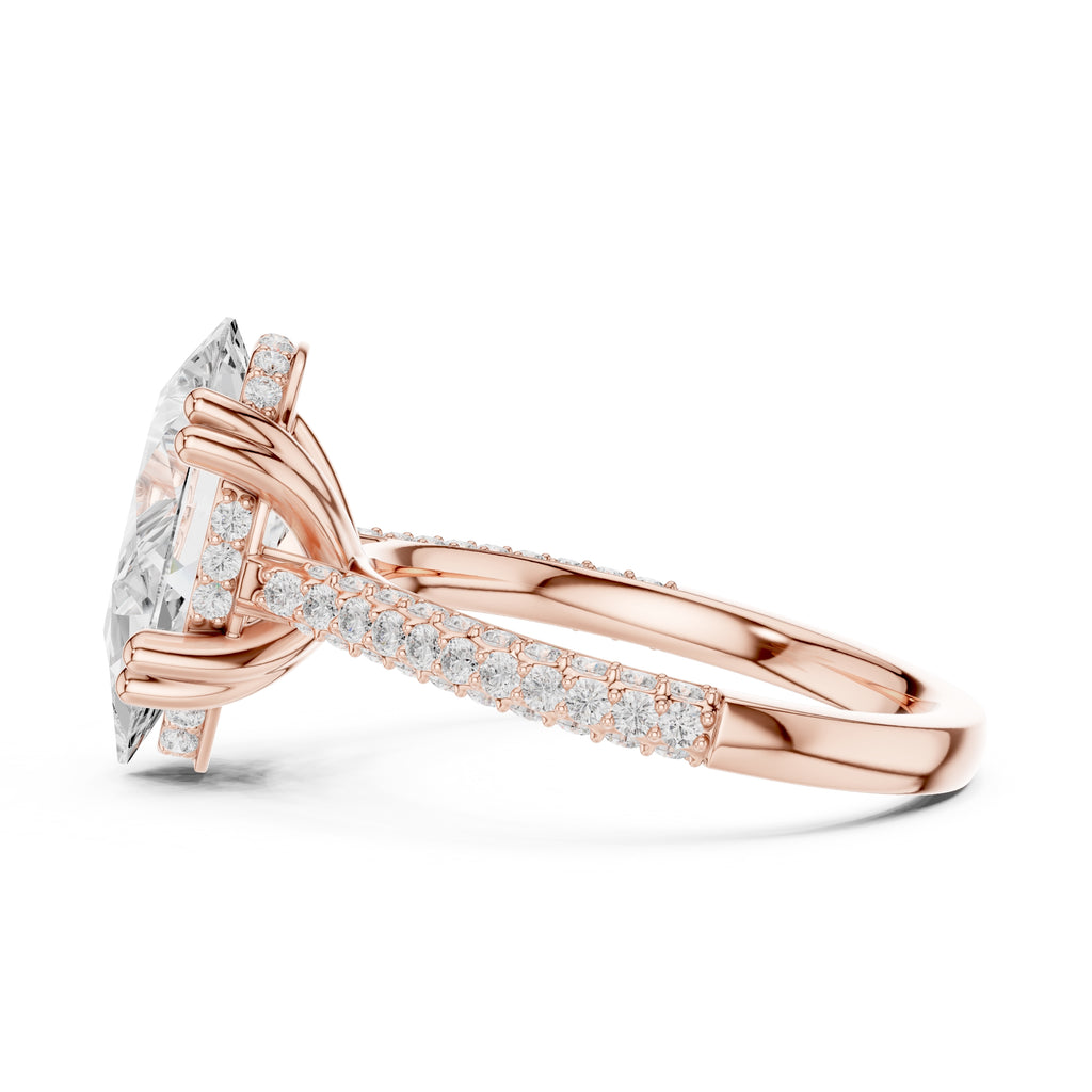 4.00 ct Eclipse Pavé Heart Engagement Ring 4ct Rose Gold Pear