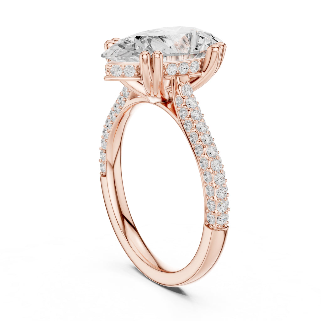 4.00 ct Eclipse Pavé Heart Engagement Ring 4ct Rose Gold Pear