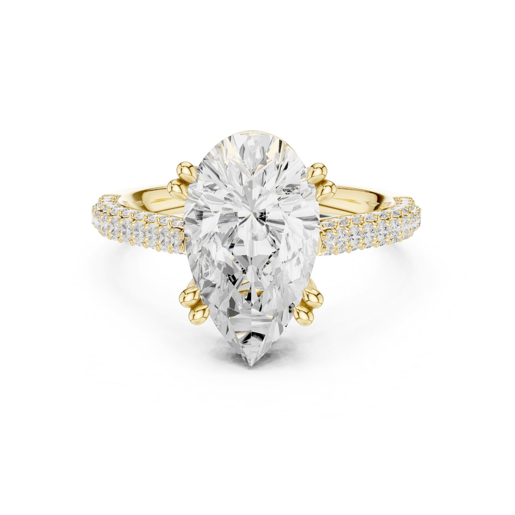 4.00 ct Eclipse Pavé Heart Engagement Ring 4ct Yellow Gold Pear