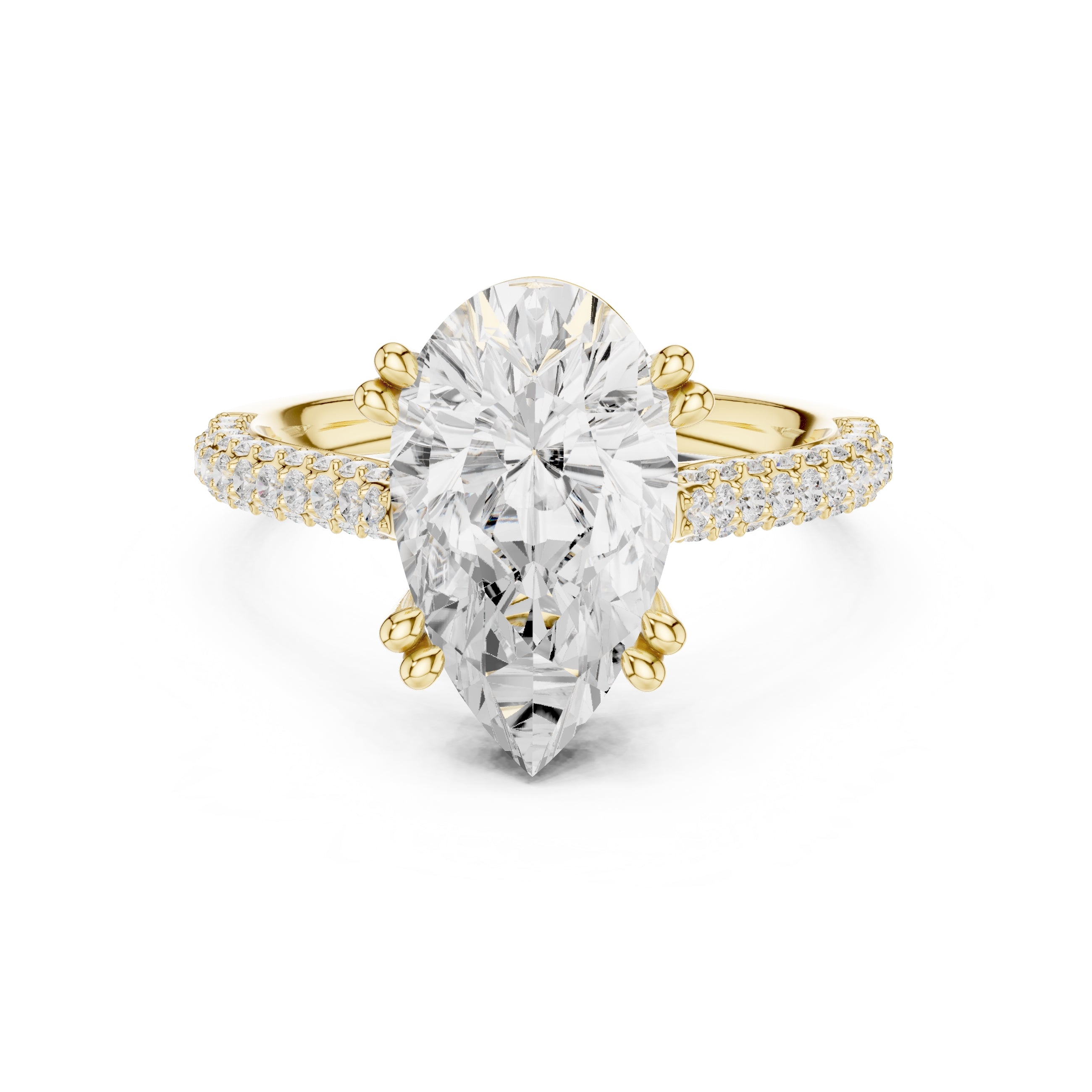 4.00 ct Eclipse Pavé Heart Engagement Ring 4ct Yellow Gold Pear