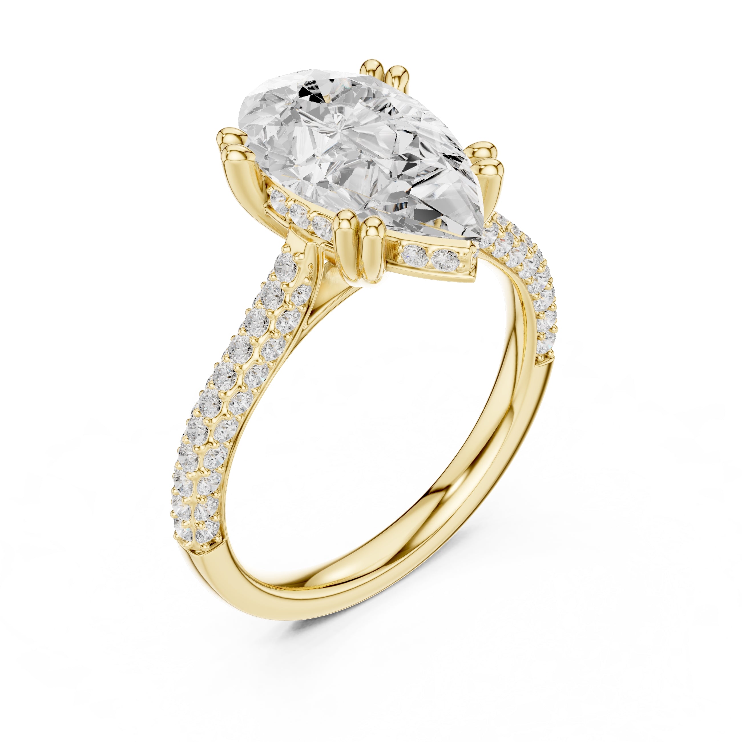 4.00 ct Eclipse Pavé Heart Engagement Ring 4ct Yellow Gold Pear