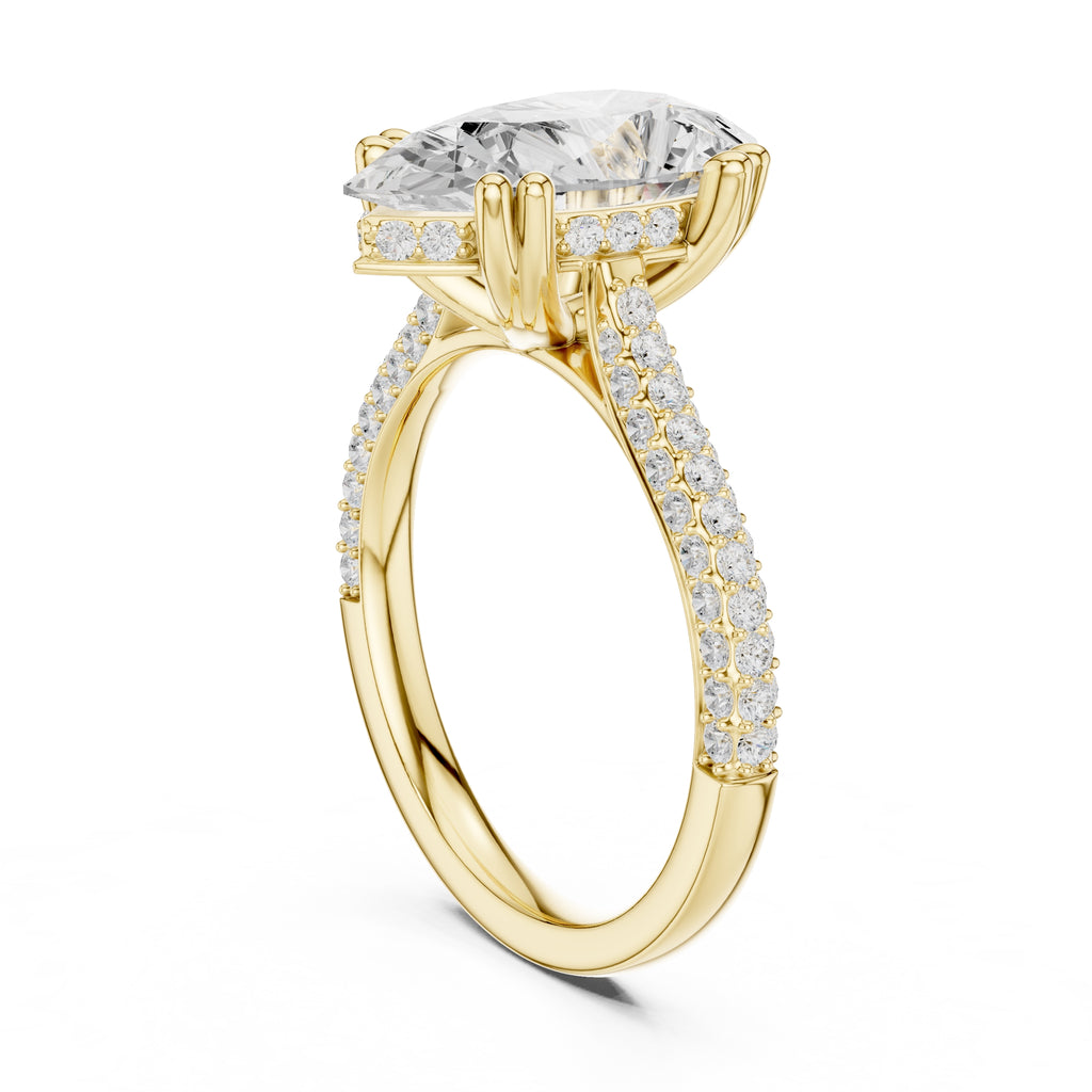 4.00 ct Eclipse Pavé Heart Engagement Ring 4ct Yellow Gold Pear