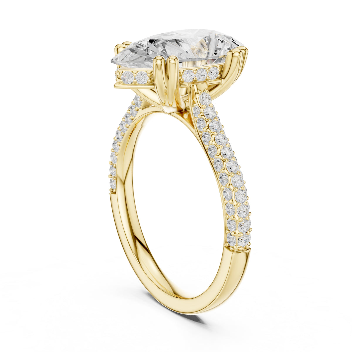 4.00 ct Eclipse Pavé Heart Engagement Ring 4ct Yellow Gold Pear
