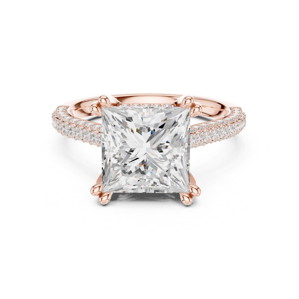 4.00 ct Eclipse Pavé Heart Engagement Ring 4ct Rose Gold Princess