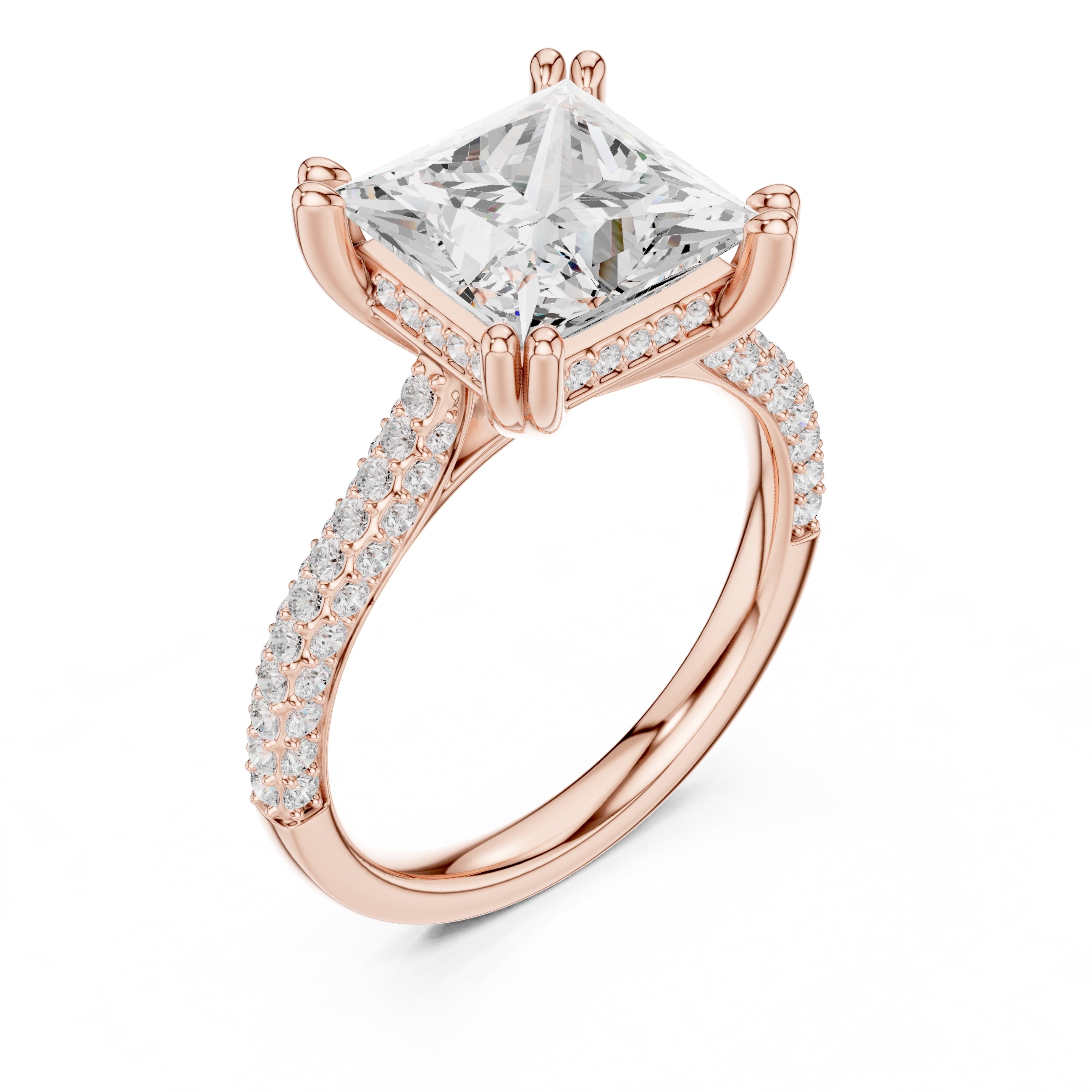 4.00 ct Eclipse Pavé Heart Engagement Ring 4ct Rose Gold Princess