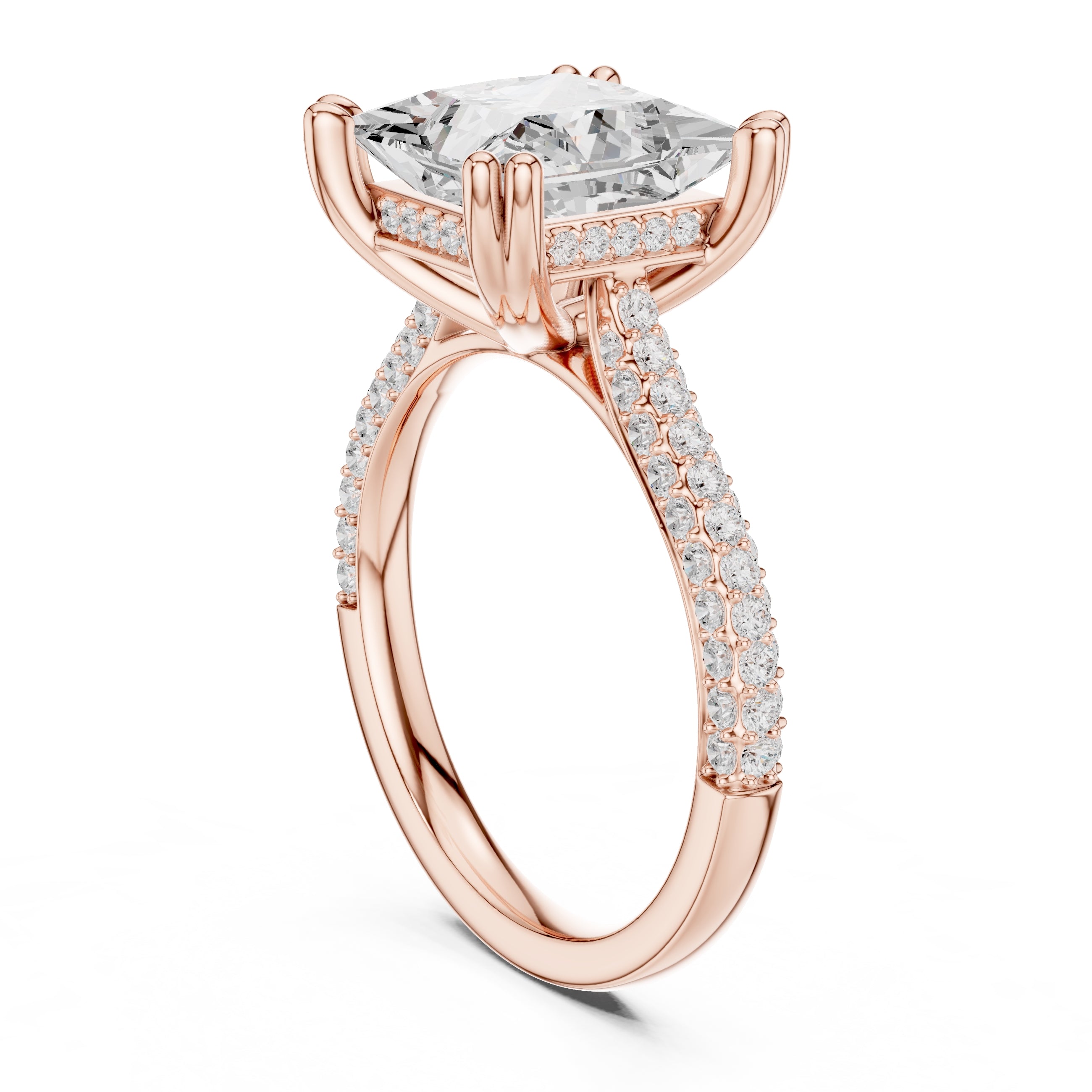 4.00 ct Eclipse Pavé Heart Engagement Ring 4ct Rose Gold Princess