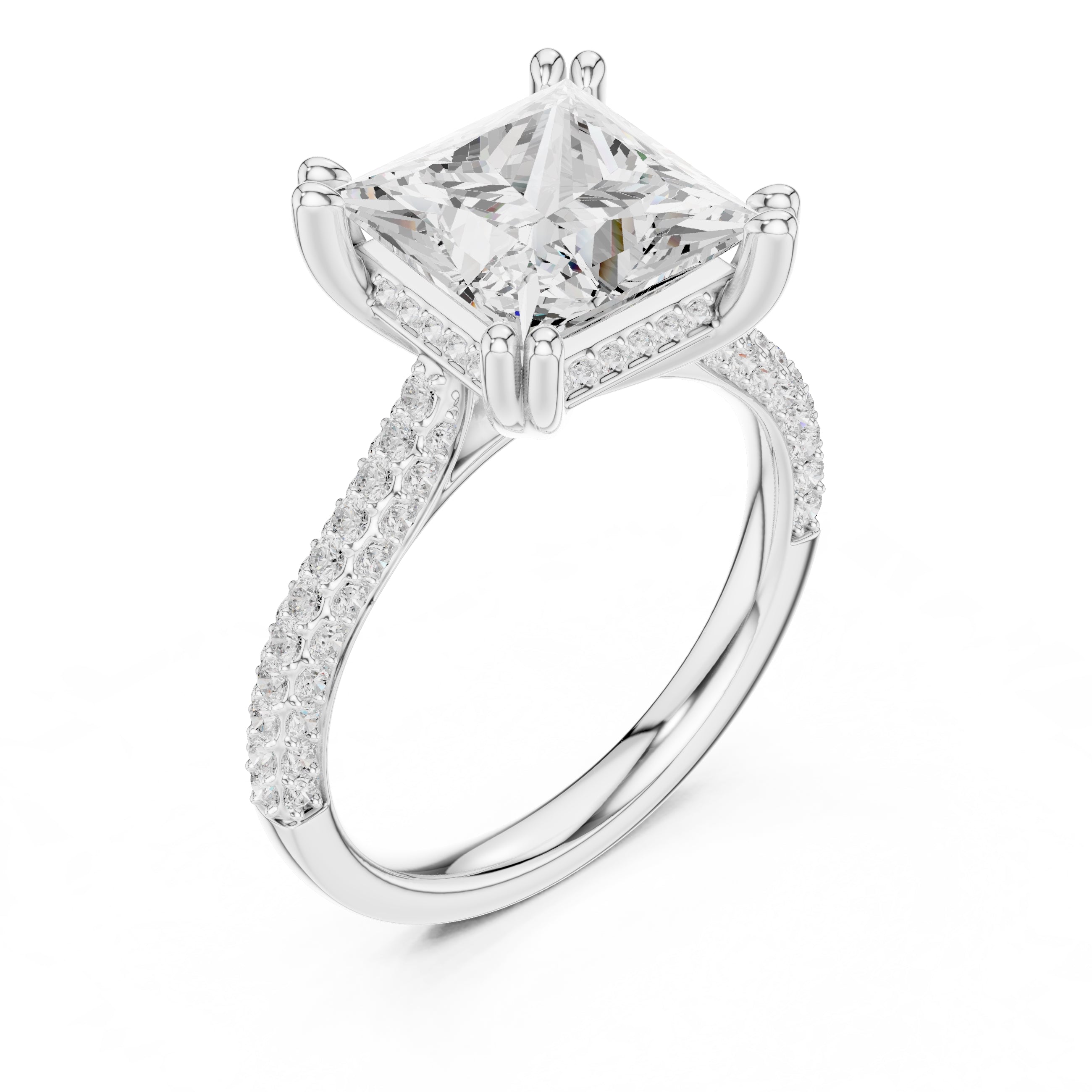 4.00 ct Eclipse Pavé Heart Engagement Ring 4ct White Gold Princess