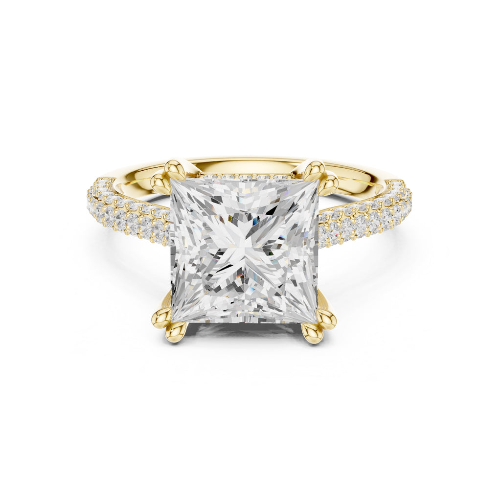 4.00 ct Eclipse Pavé Heart Engagement Ring 4ct Yellow Gold Princess
