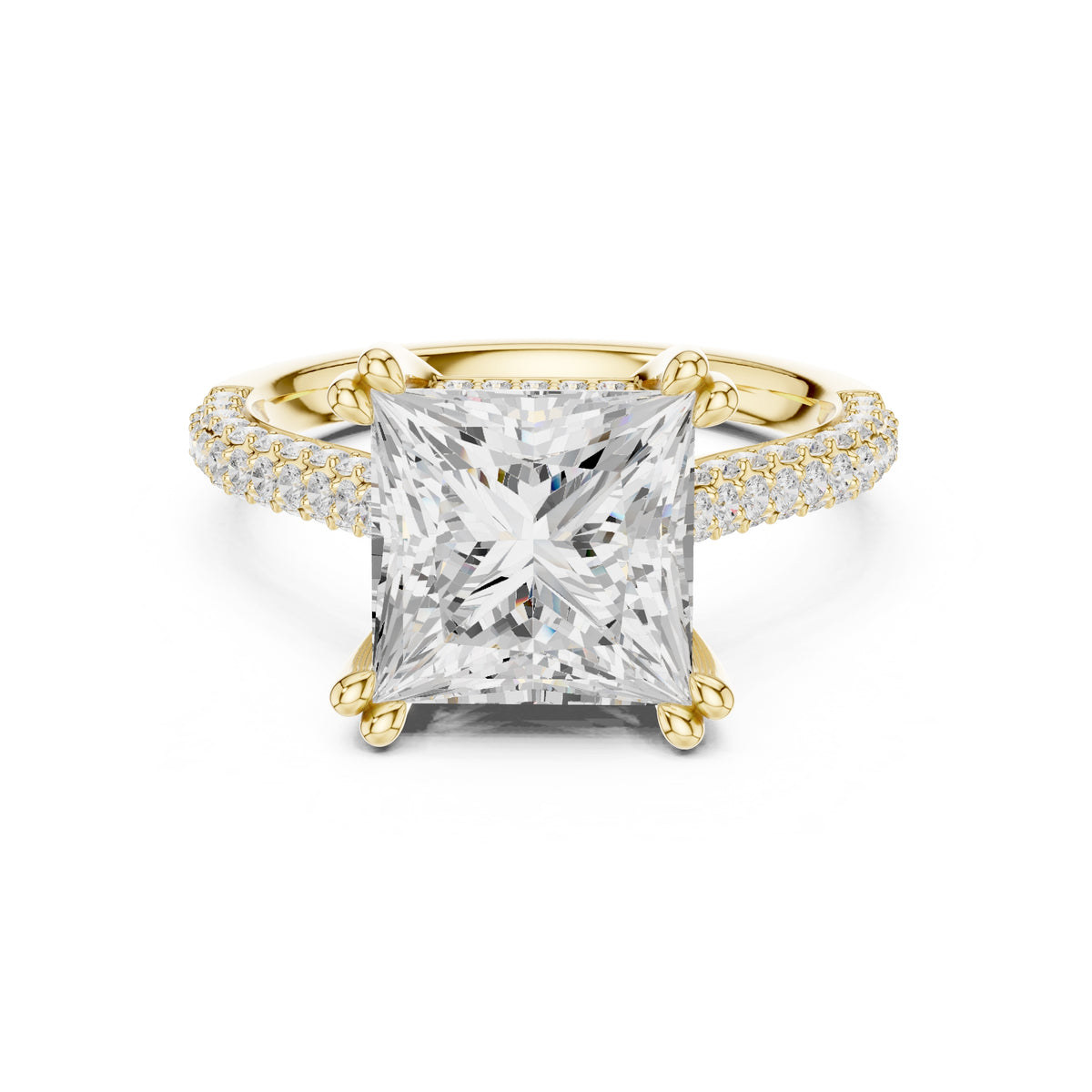 4.00 ct Eclipse Pavé Heart Engagement Ring 4ct Yellow Gold Princess