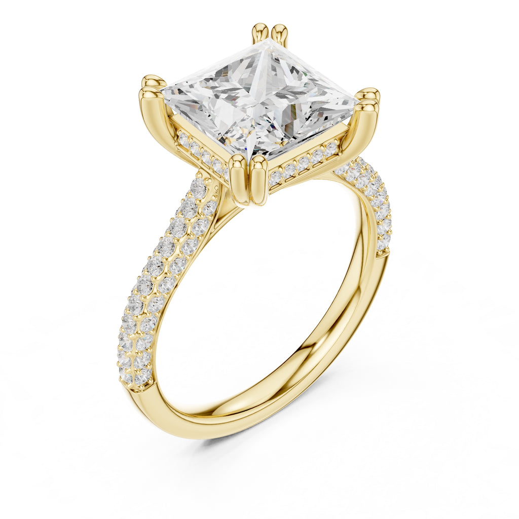 4.00 ct Eclipse Pavé Heart Engagement Ring 4ct Yellow Gold Princess