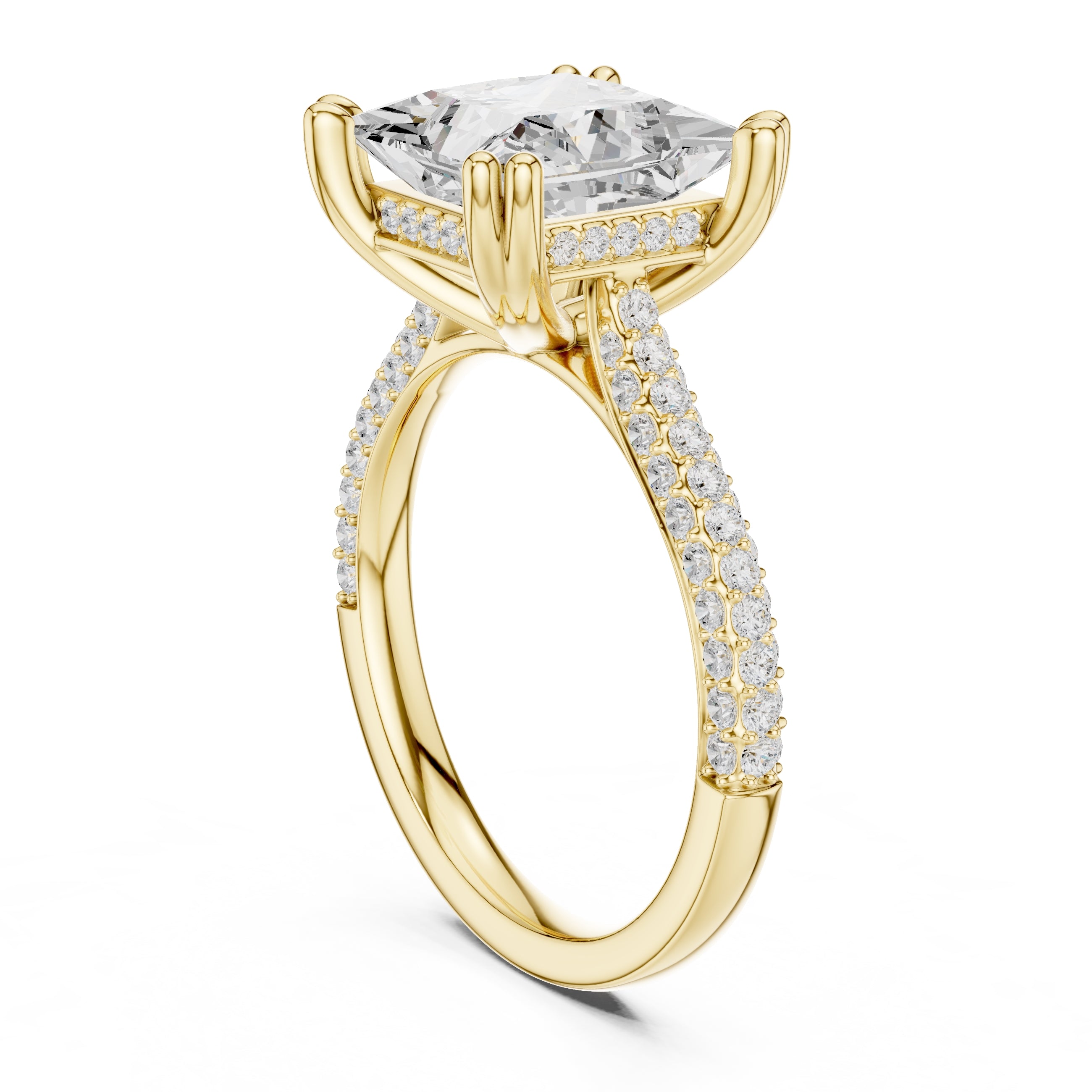 4.00 ct Eclipse Pavé Heart Engagement Ring 4ct Yellow Gold Princess