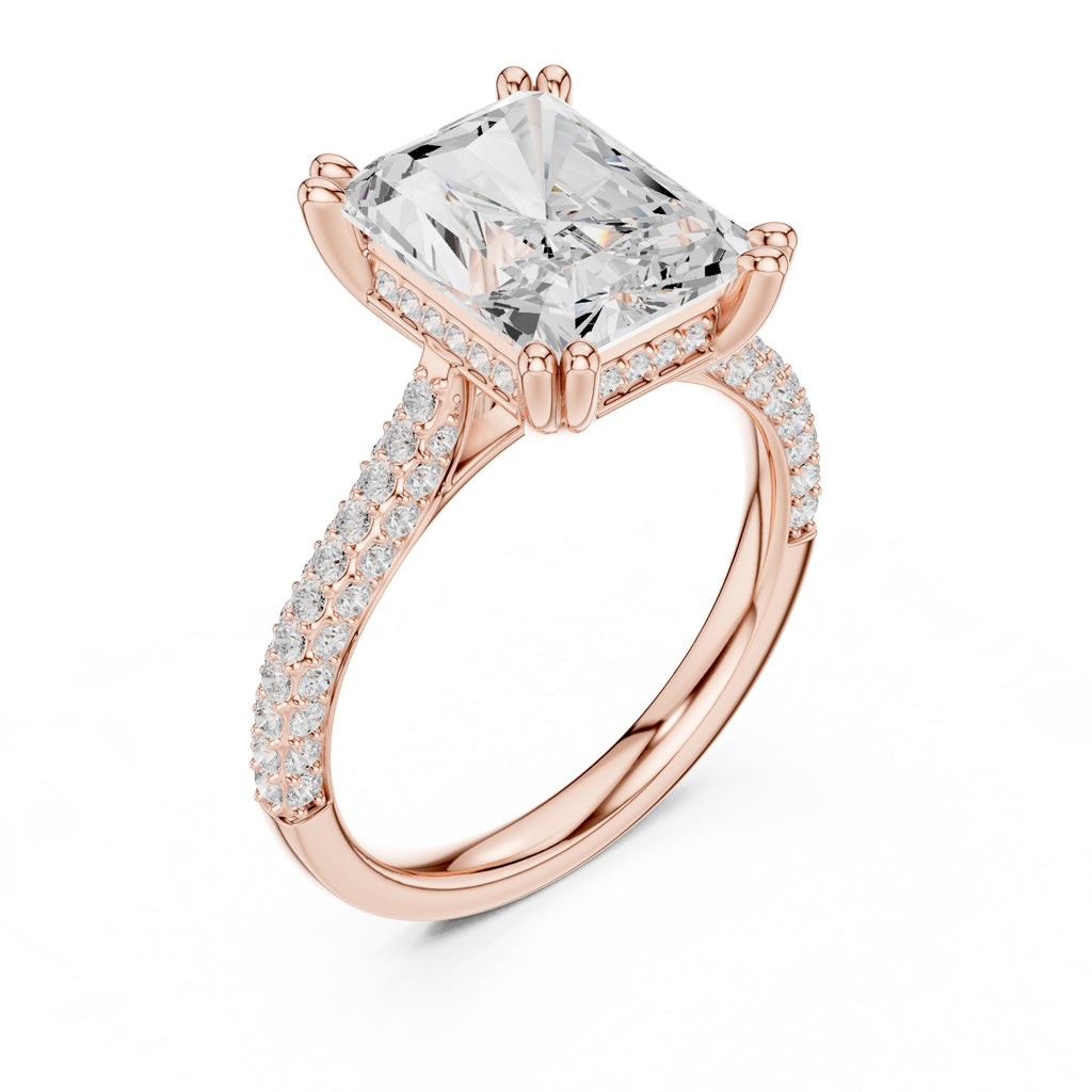 4.00 ct Eclipse Pavé Heart Engagement Ring 4ct Rose Gold Radiant