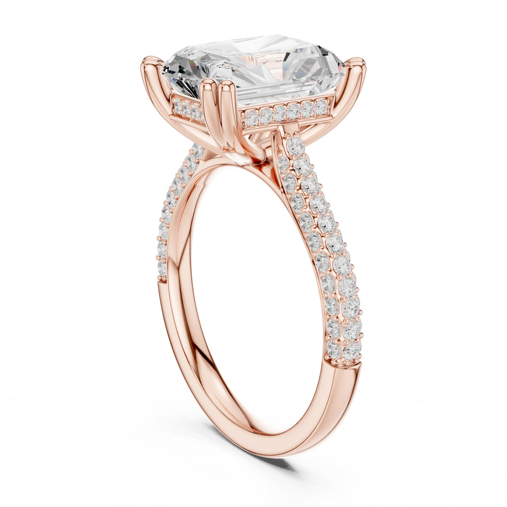 4.00 ct Eclipse Pavé Heart Engagement Ring 4ct Rose Gold Radiant