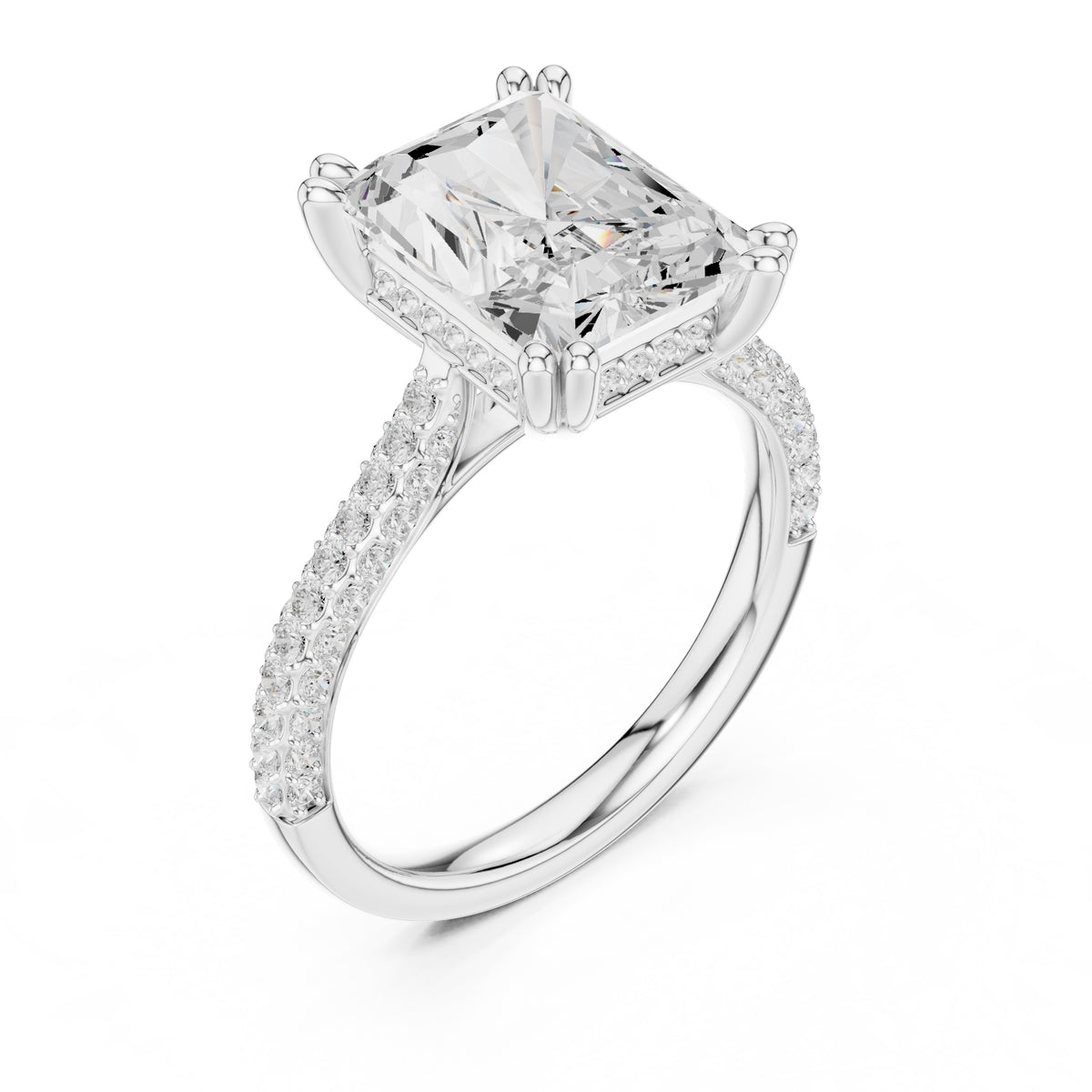 4.00 ct Eclipse Pavé Heart Engagement Ring 4ct White Gold Radiant
