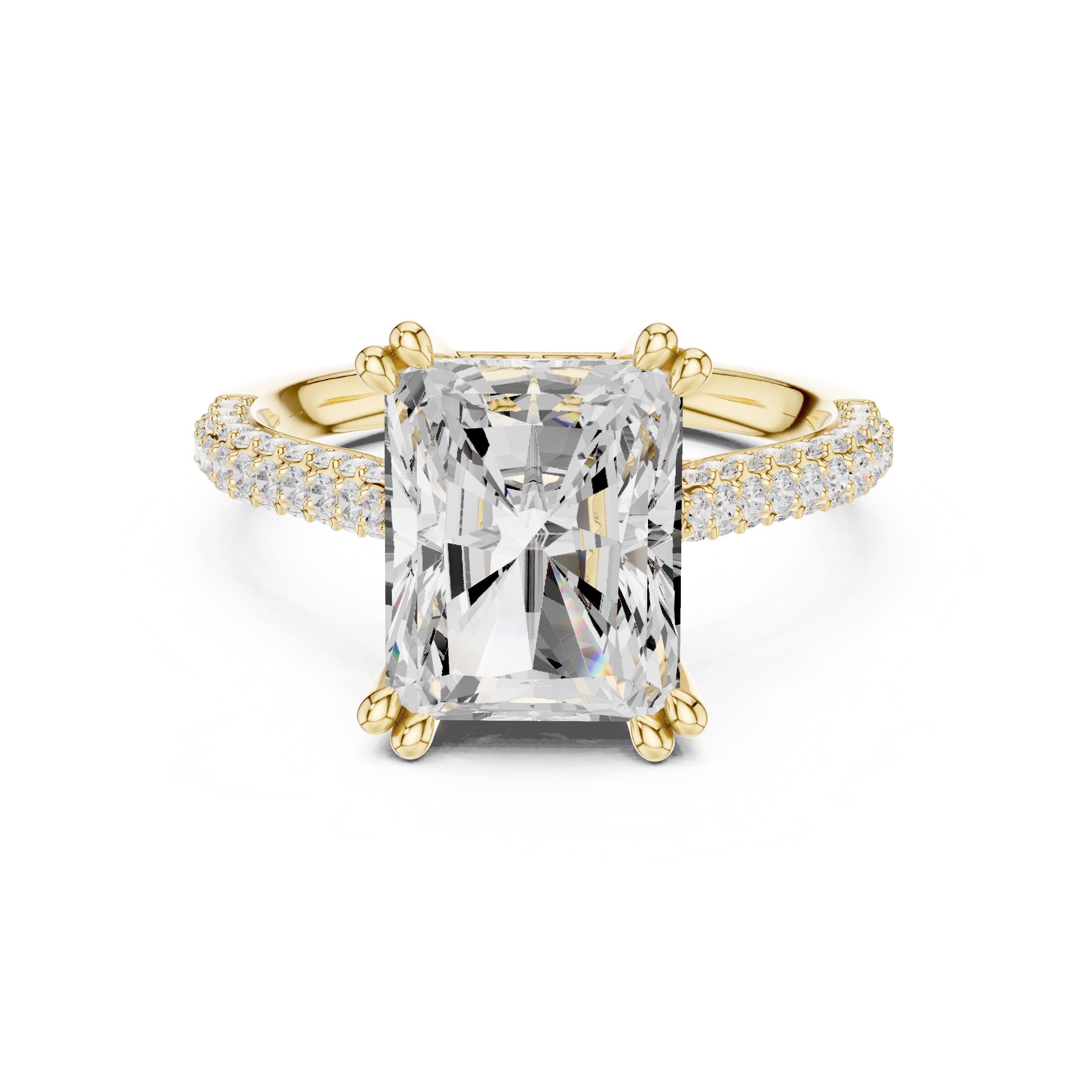 4.00 ct Eclipse Pavé Heart Engagement Ring 4ct Yellow Gold Radiant