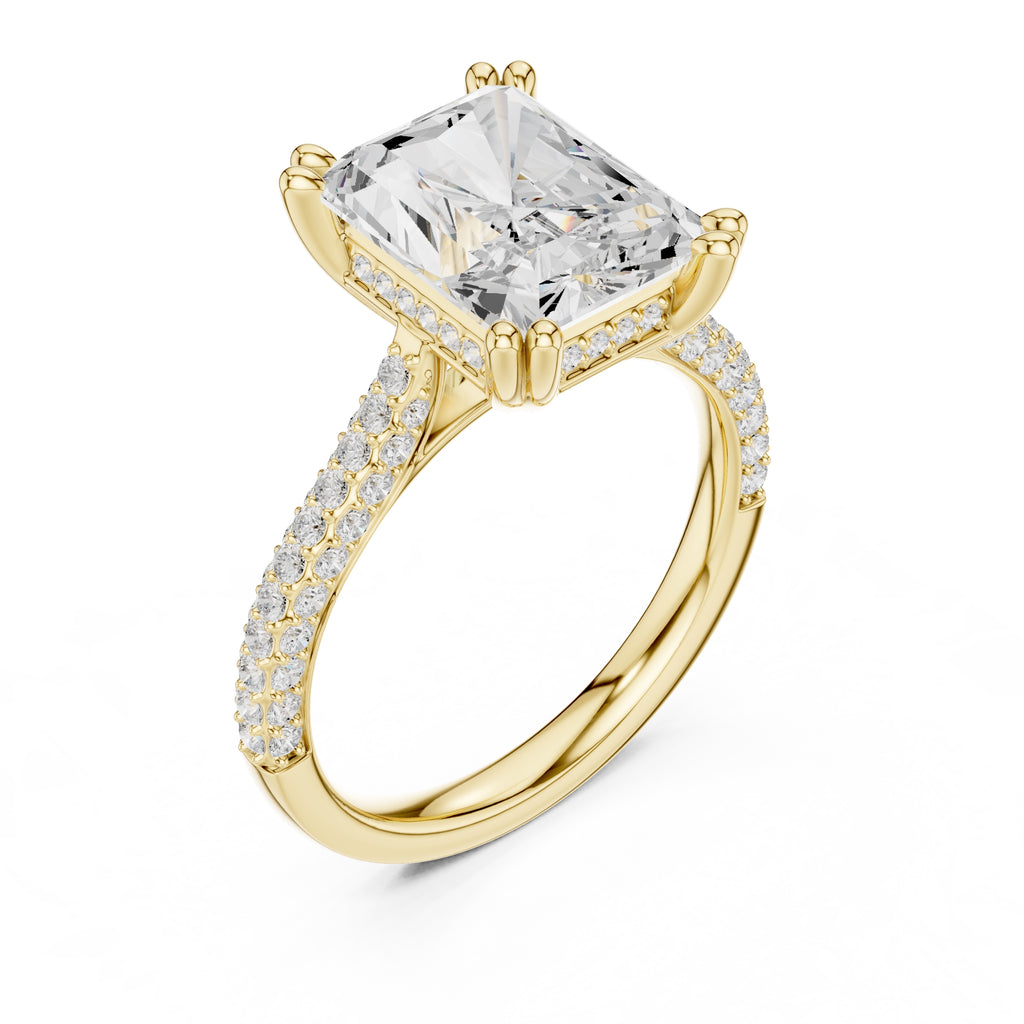 4.00 ct Eclipse Pavé Heart Engagement Ring 4ct Yellow Gold Radiant