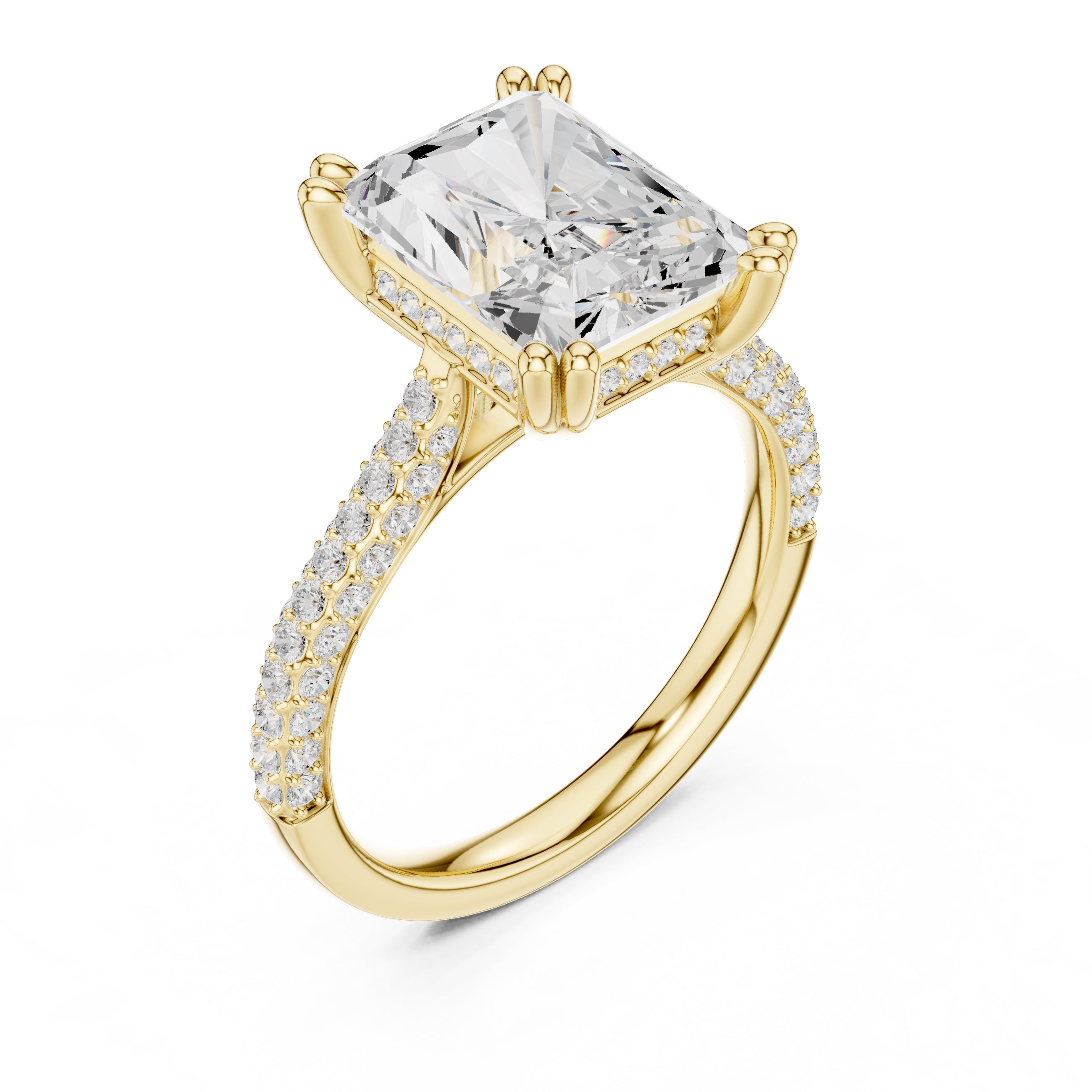 4.00 ct Eclipse Pavé Heart Engagement Ring 4ct Yellow Gold Radiant