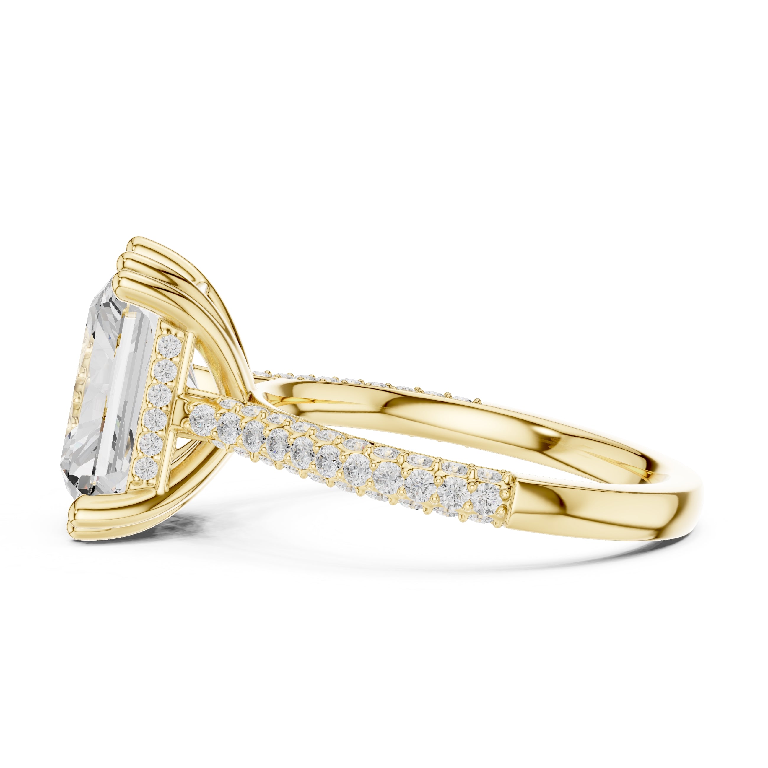 4.00 ct Eclipse Pavé Heart Engagement Ring 4ct Yellow Gold Radiant