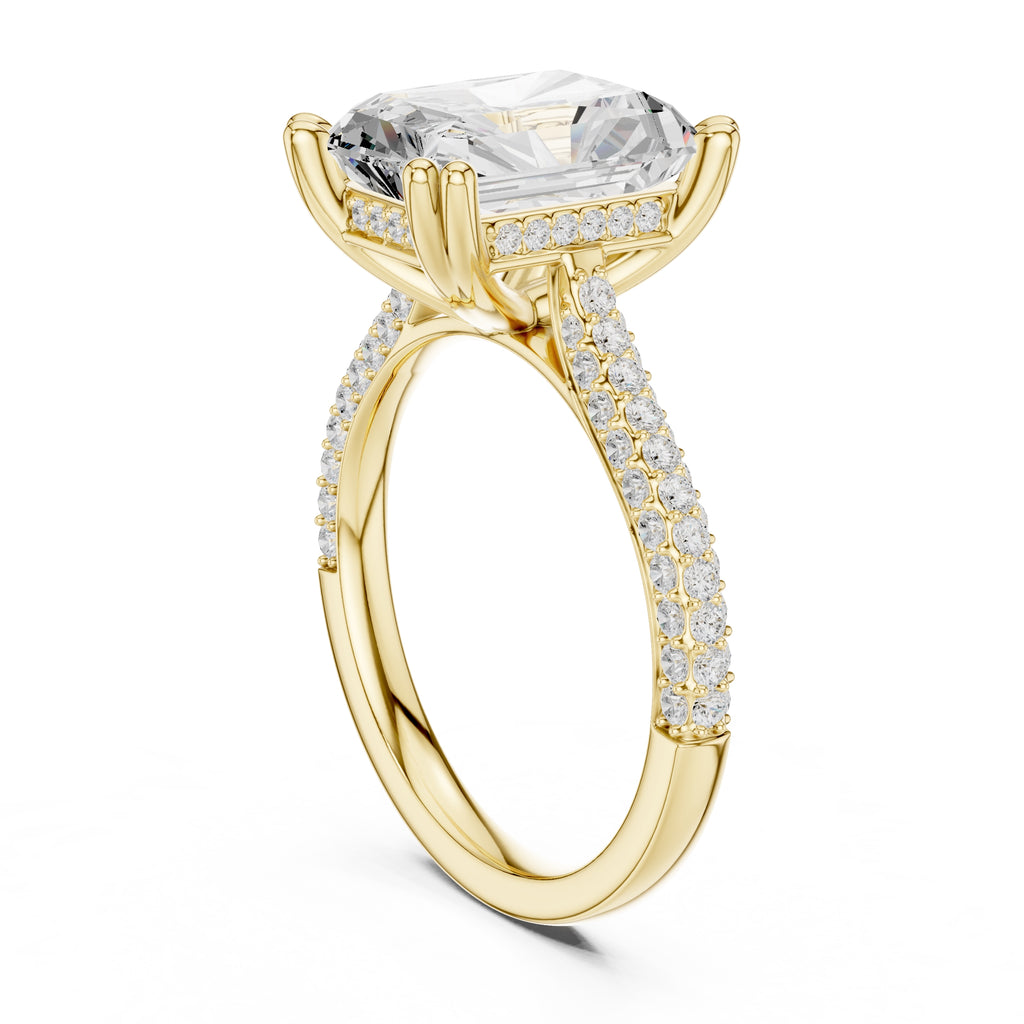 4.00 ct Eclipse Pavé Heart Engagement Ring 4ct Yellow Gold Radiant