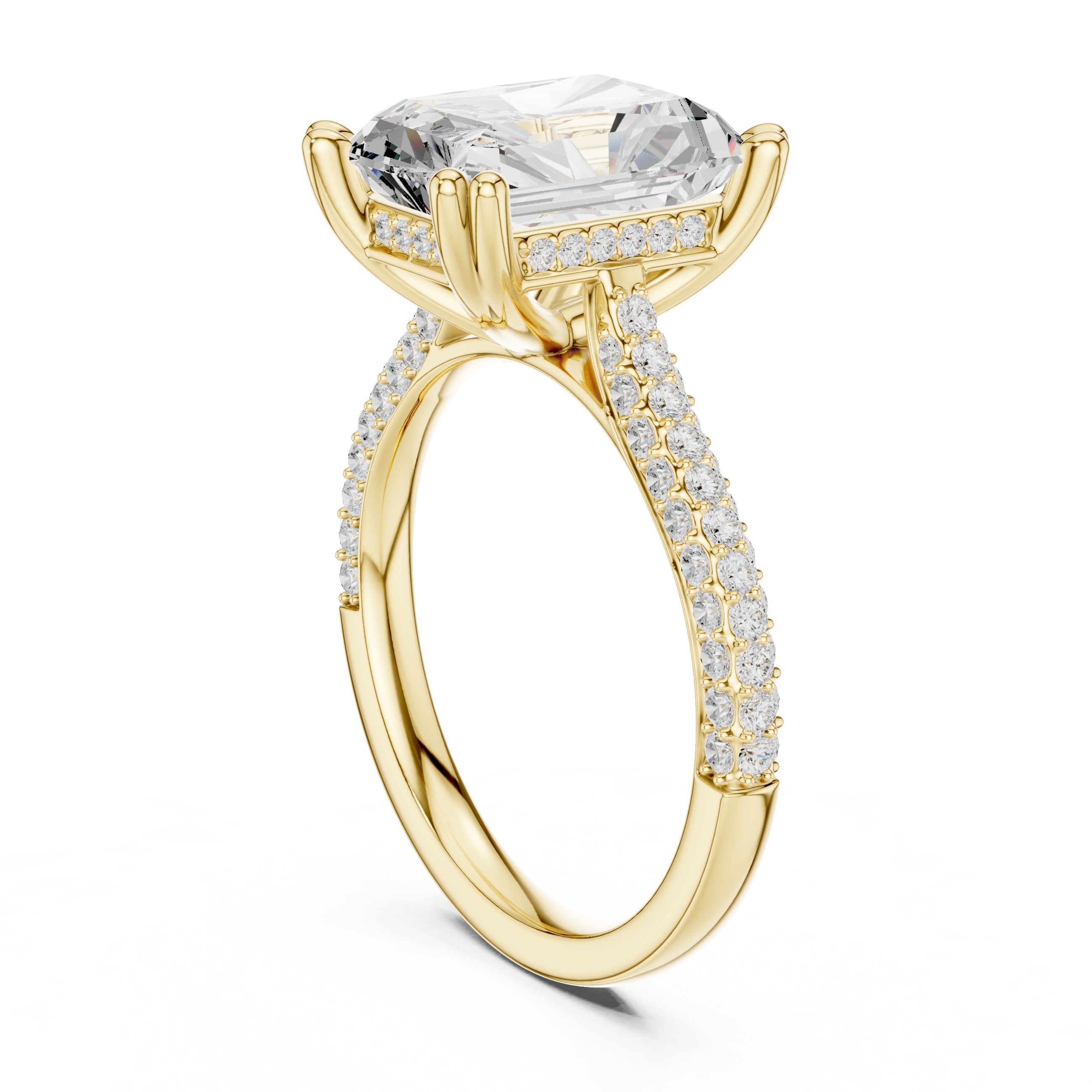 4.00 ct Eclipse Pavé Heart Engagement Ring 4ct Yellow Gold Radiant