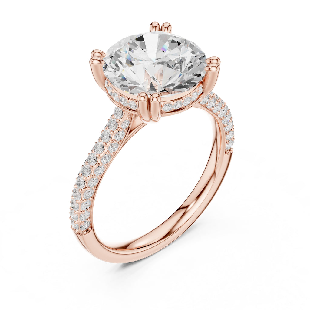 4.00 ct Eclipse Pavé Heart Engagement Ring 4ct Rose Gold Round
