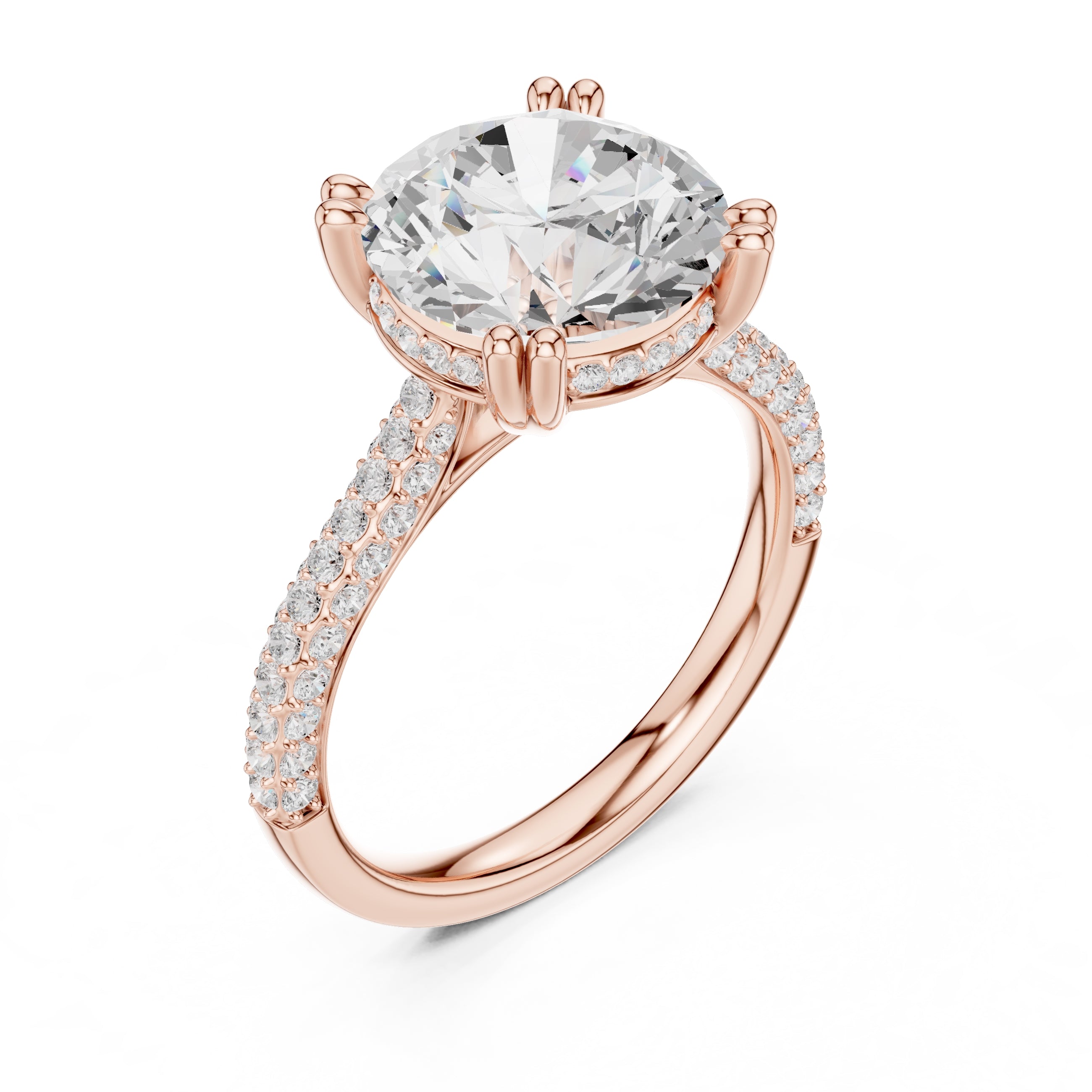 4.00 ct Eclipse Pavé Heart Engagement Ring 4ct Rose Gold Round
