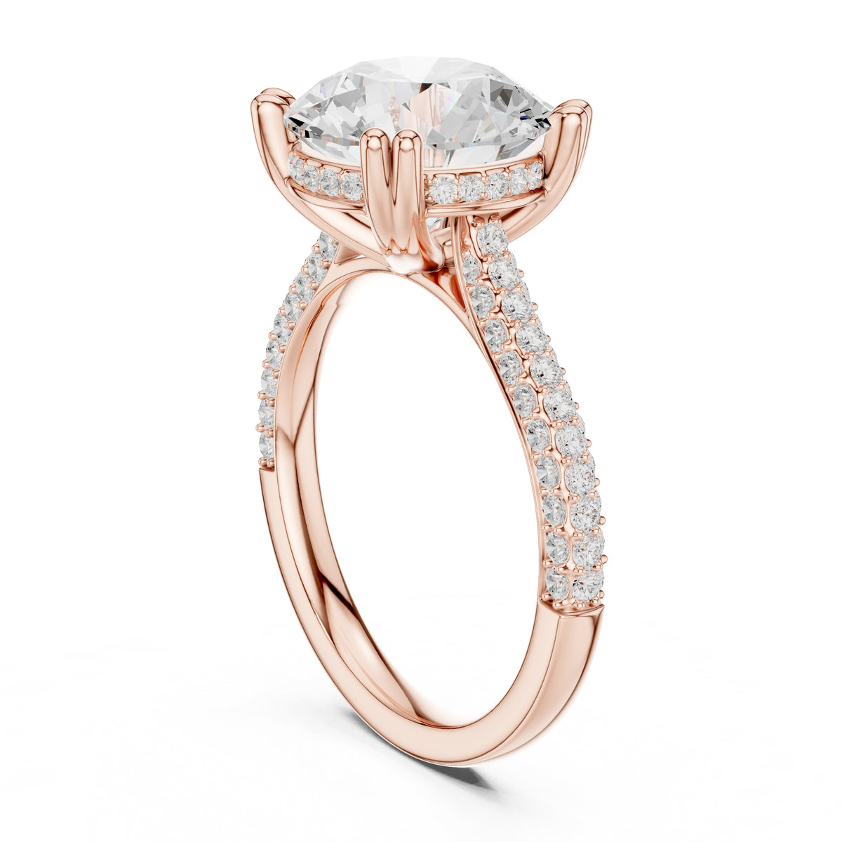4.00 ct Eclipse Pavé Heart Engagement Ring 4ct Rose Gold Round
