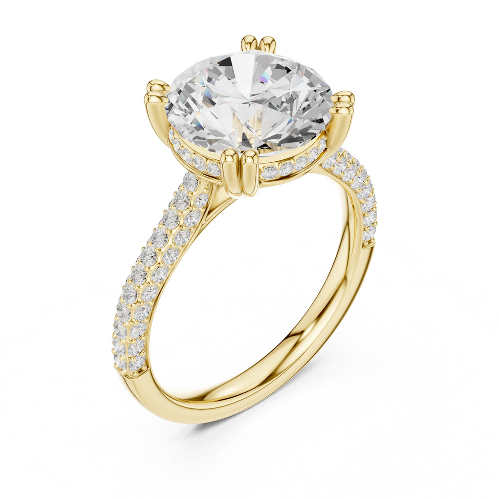 4.00 ct Eclipse Pavé Heart Engagement Ring 4ct Yellow Gold Round