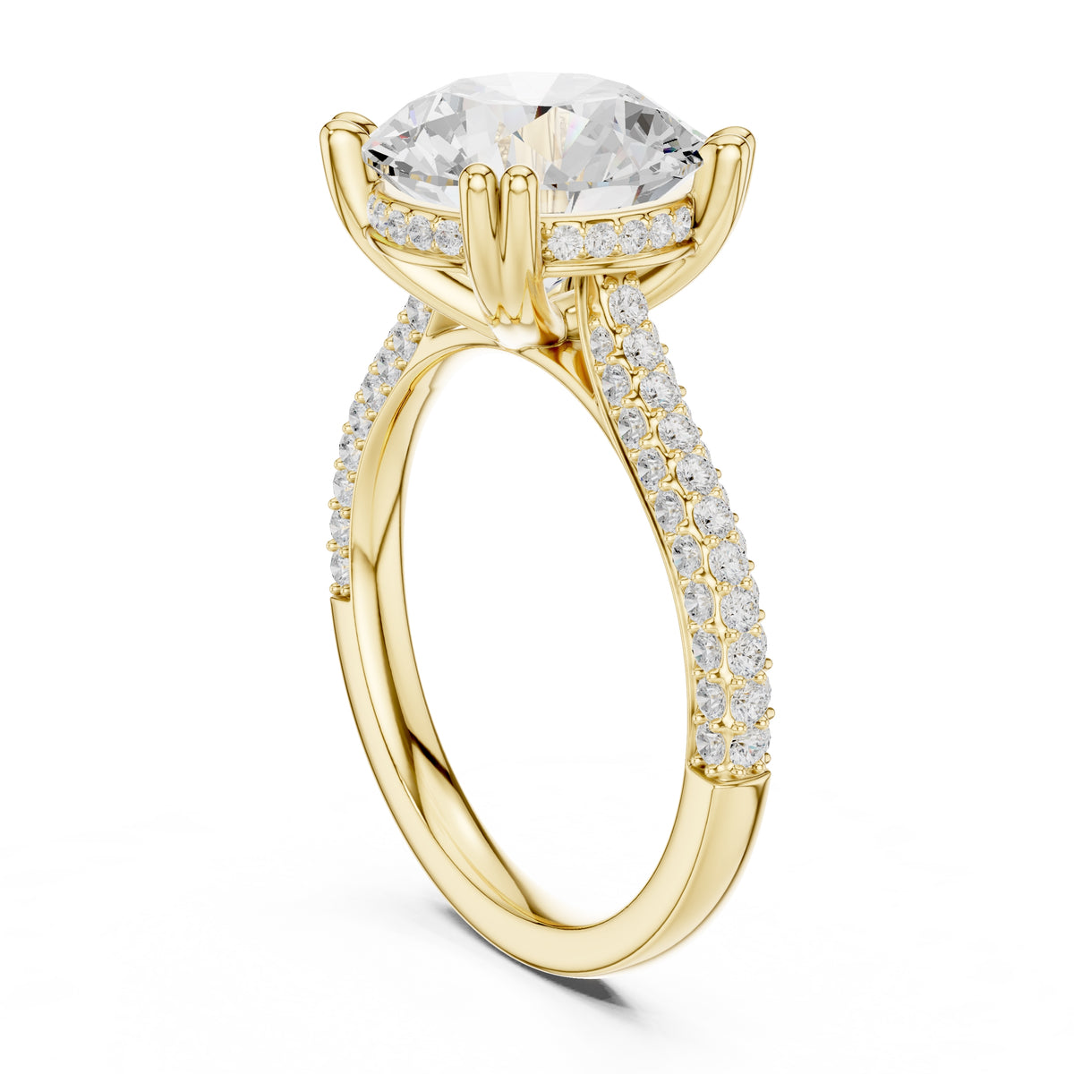 4.00 ct Eclipse Pavé Heart Engagement Ring 4ct Yellow Gold Round