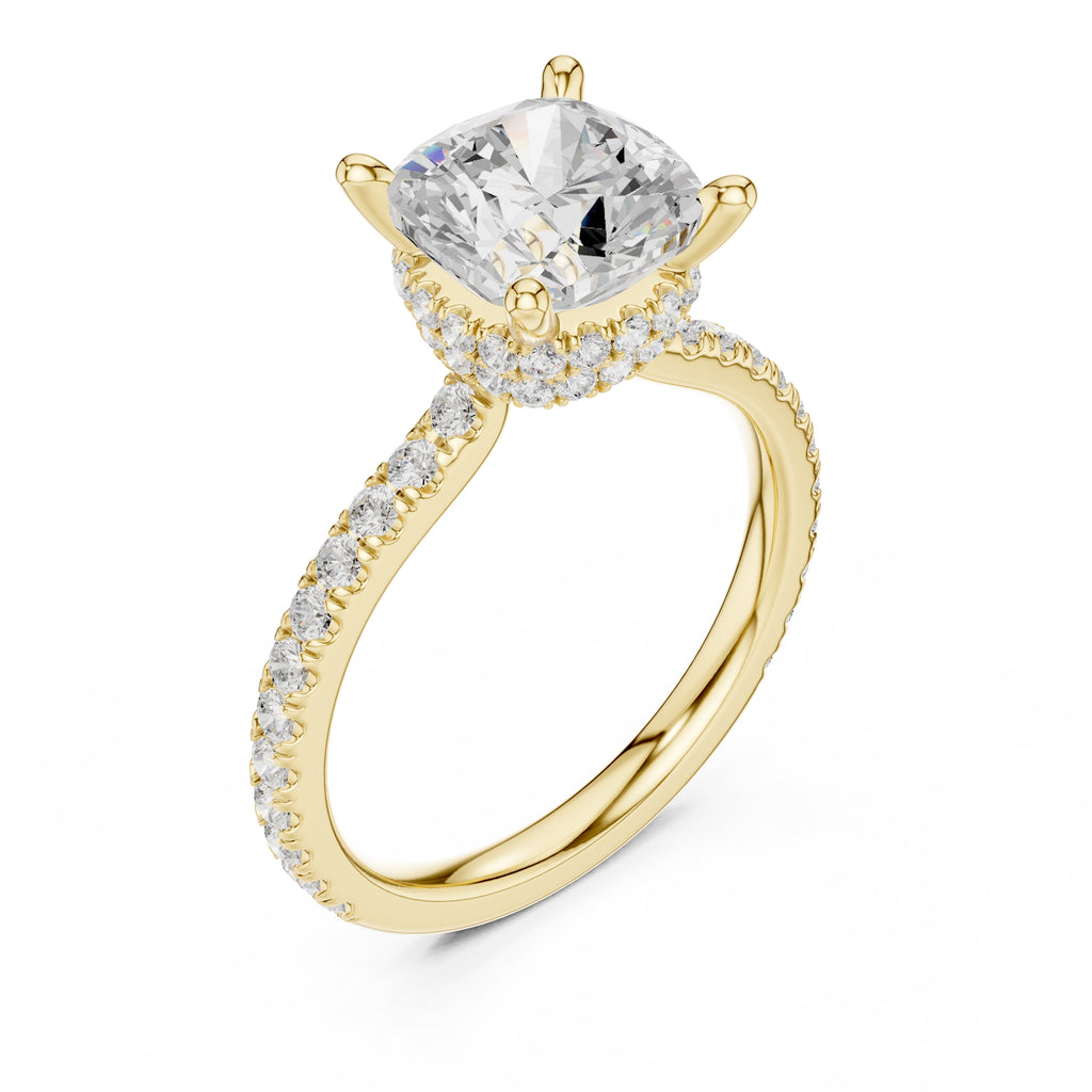 3.00 ct Celestial Halo Engagement Ring 3ct Yellow Gold Cushion