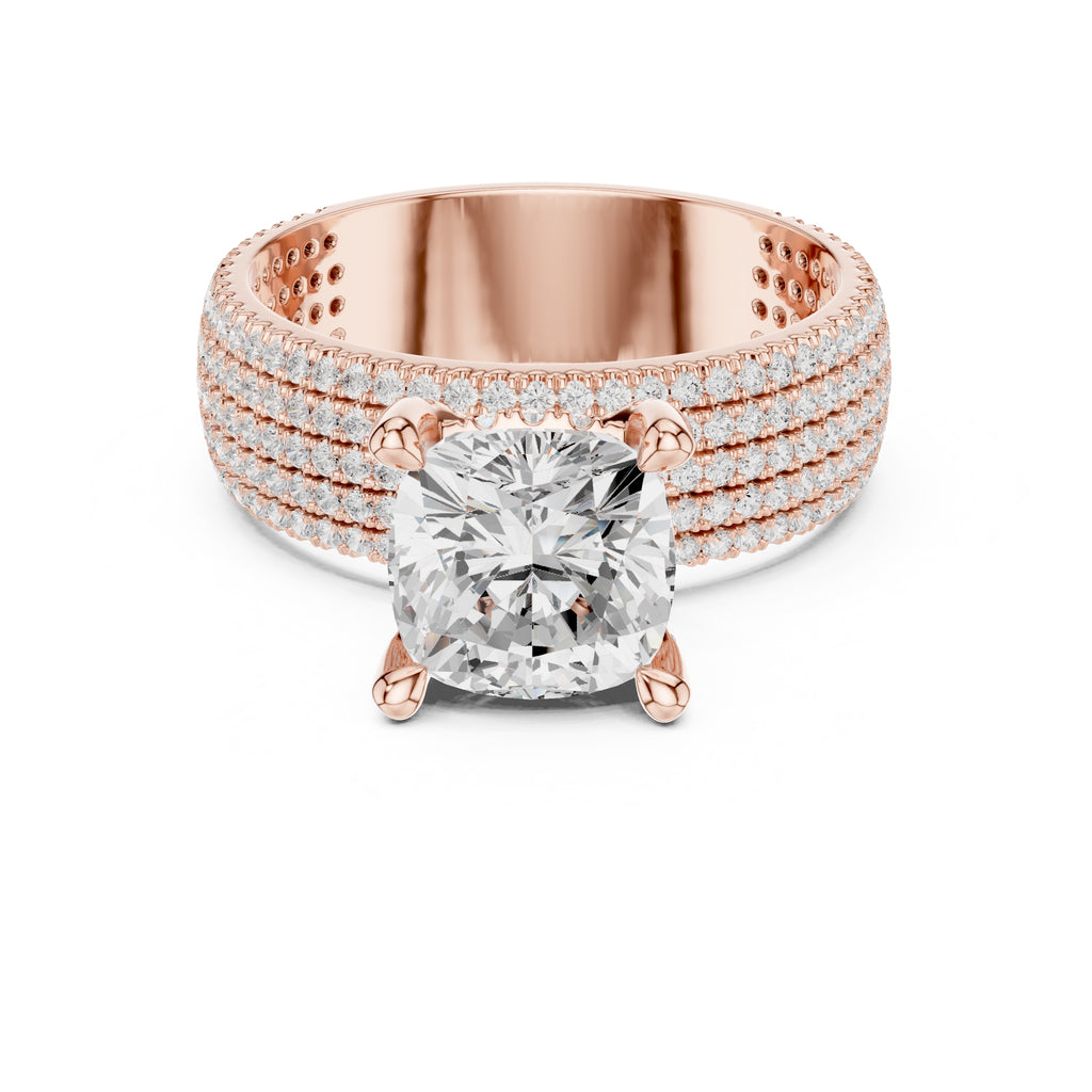 3.00 ct Vortex Multi-Row Engagement Ring 3ct Rose Gold Cushion