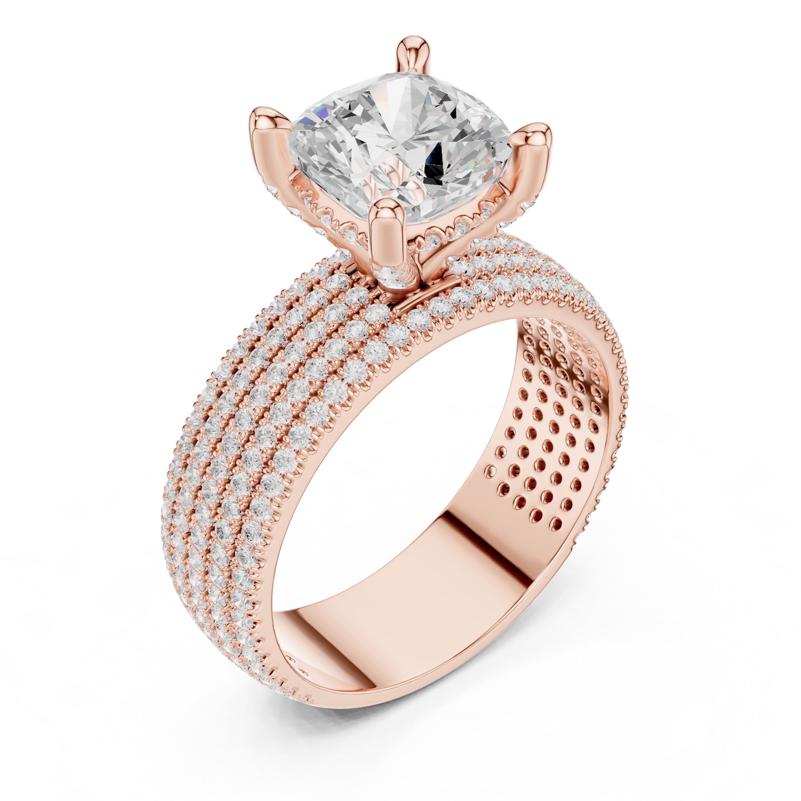 3.00 ct Vortex Multi-Row Engagement Ring 3ct Rose Gold Cushion