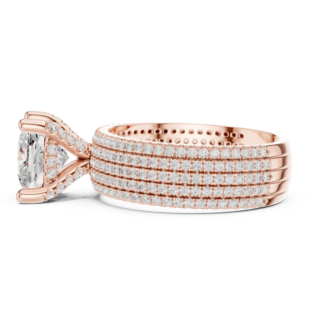 3.00 ct Vortex Multi-Row Engagement Ring 3ct Rose Gold Cushion