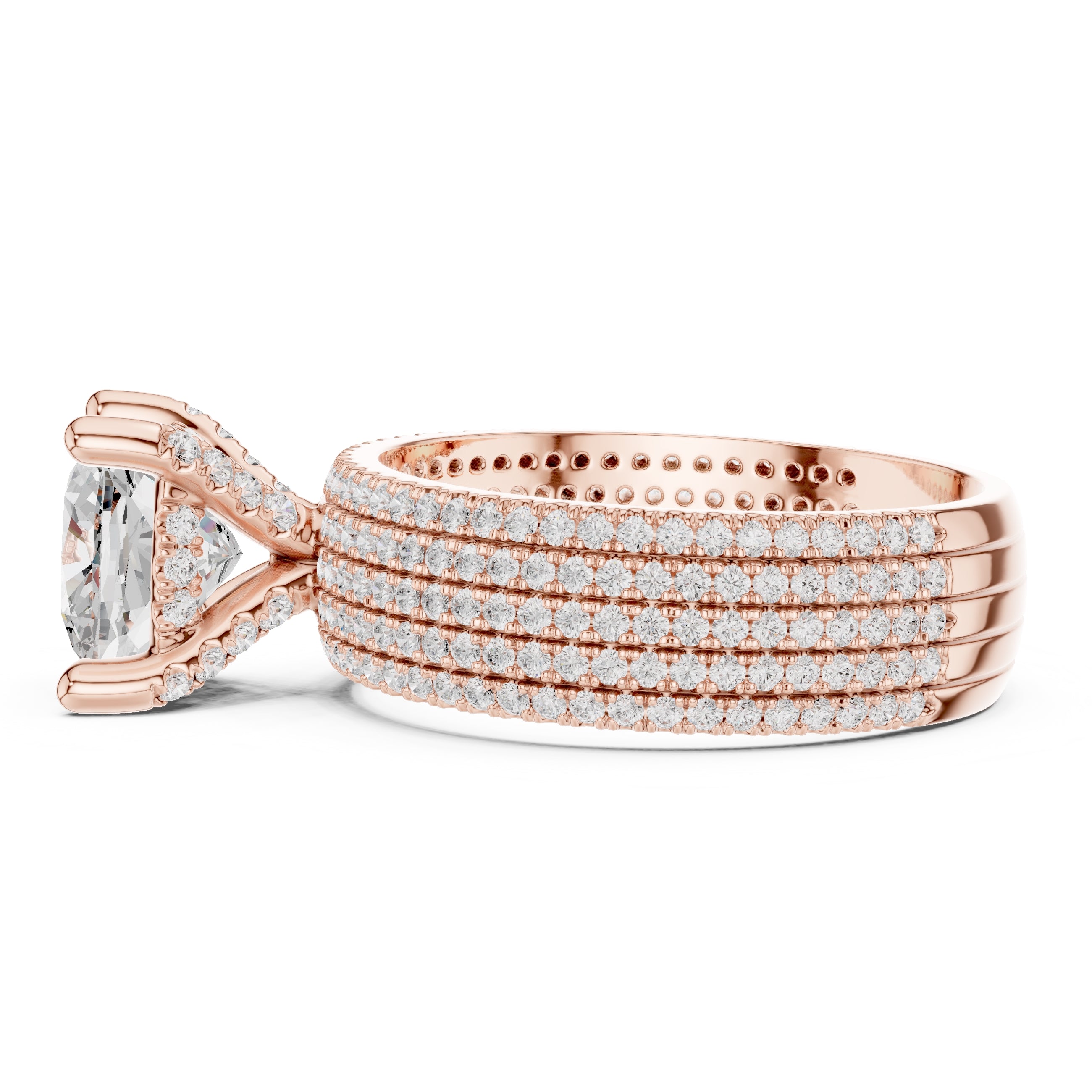 3.00 ct Vortex Multi-Row Engagement Ring 3ct Rose Gold Cushion